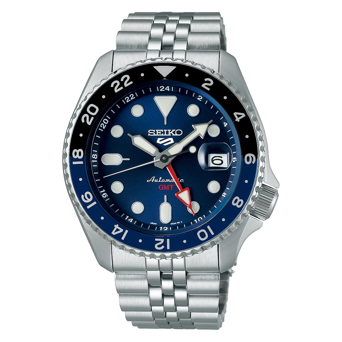 Seiko 5 Sports GMT Automatik Blaues Zifferblatt Edelstahlarmband Herren Uhr SSK003K1