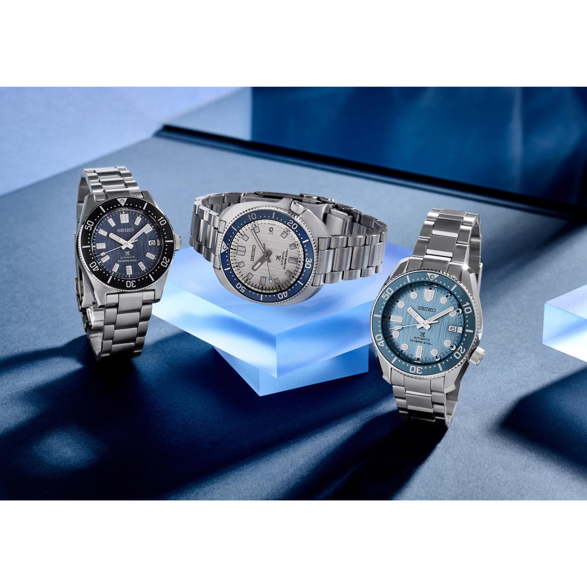 Seiko Prospex Save The Ocean Gletscher 1965 Neuinterpretation Automatik Blaues Zifferblatt Edelstahlarmband Herren Uhr SPB297J1