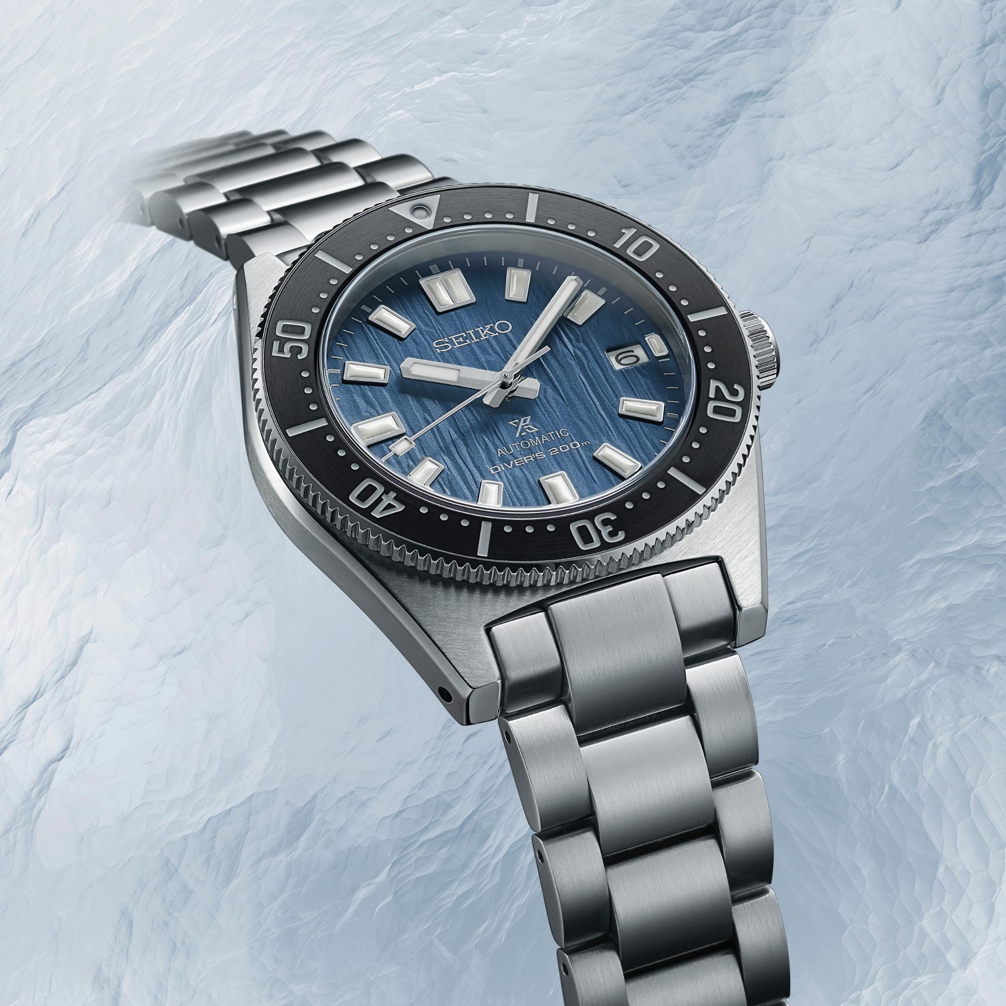 Seiko Prospex Save The Ocean Gletscher 1965 Neuinterpretation Automatik Blaues Zifferblatt Edelstahlarmband Herren Uhr SPB297J1