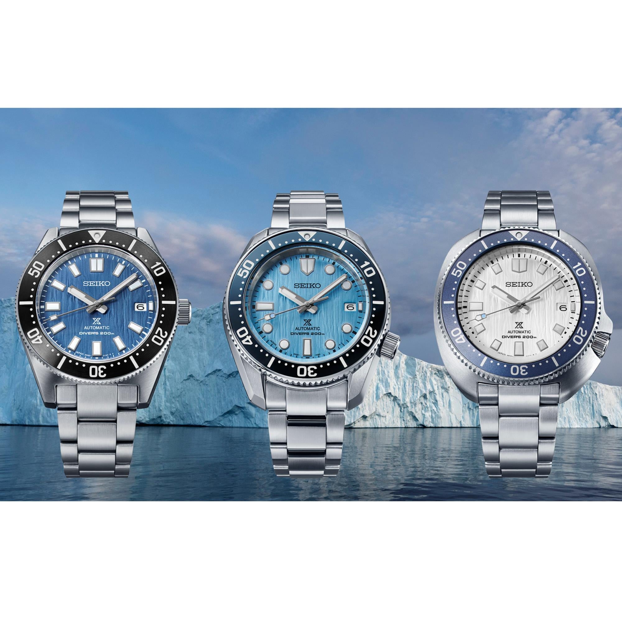 Seiko Prospex Save The Ocean Gletscher 1965 Neuinterpretation Automatik Blaues Zifferblatt Edelstahlarmband Herren Uhr SPB297J1