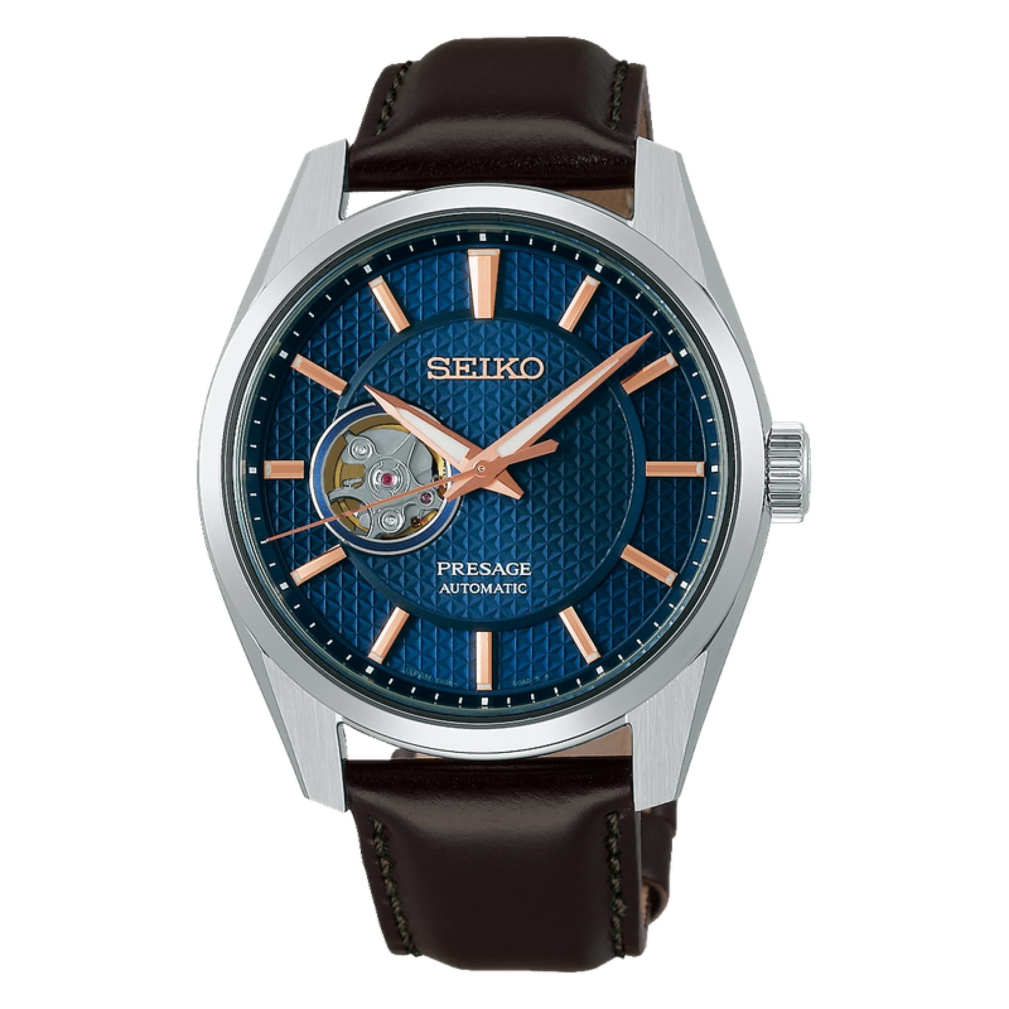 Seiko Presage Sharp Edged ‘Mitternacht’ Automatik Braunes Zifferblatt Schwarzes Lederarmband Herren Uhr SPB311J1
