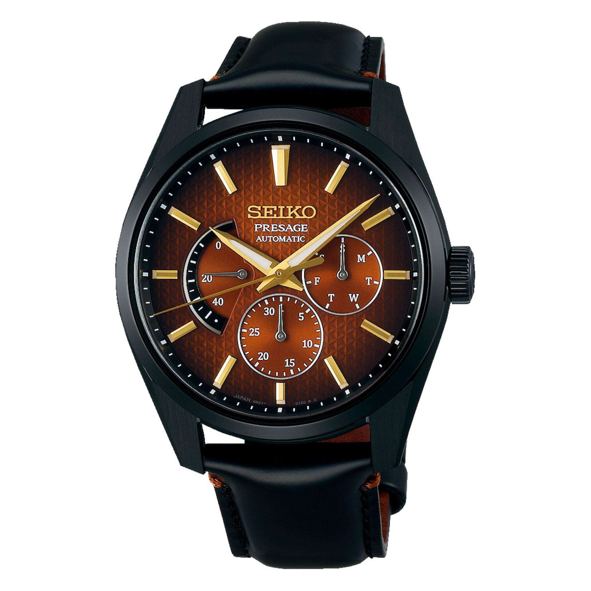 Seiko Presage Sharp Edged Kabuki Limitierte Auflage Rotes Zifferblatt Lederband Herren Uhr SPB329J1