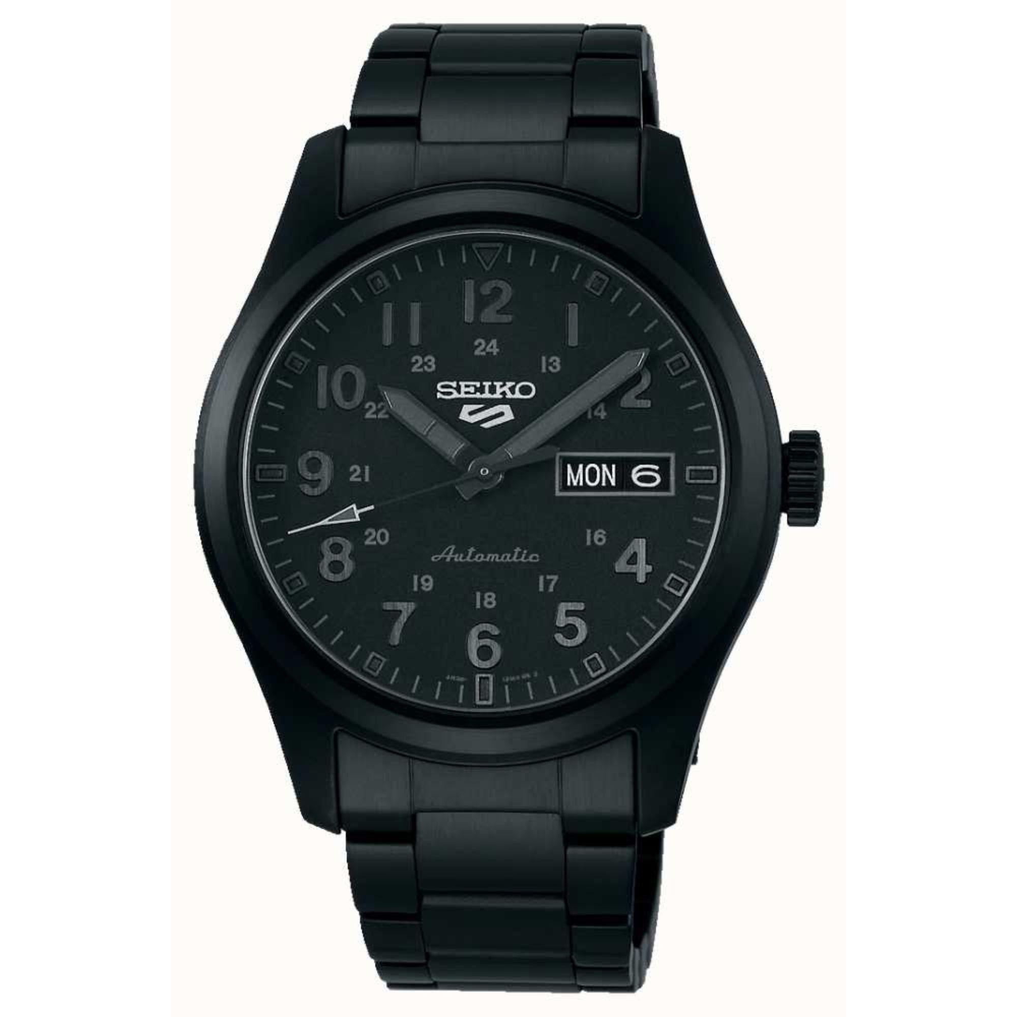 Seiko 5 Sports Field Militär 'Stealth' Automatik Schwarzes Zifferblatt Schwarze PVD Herren Uhr SRPJ09K1