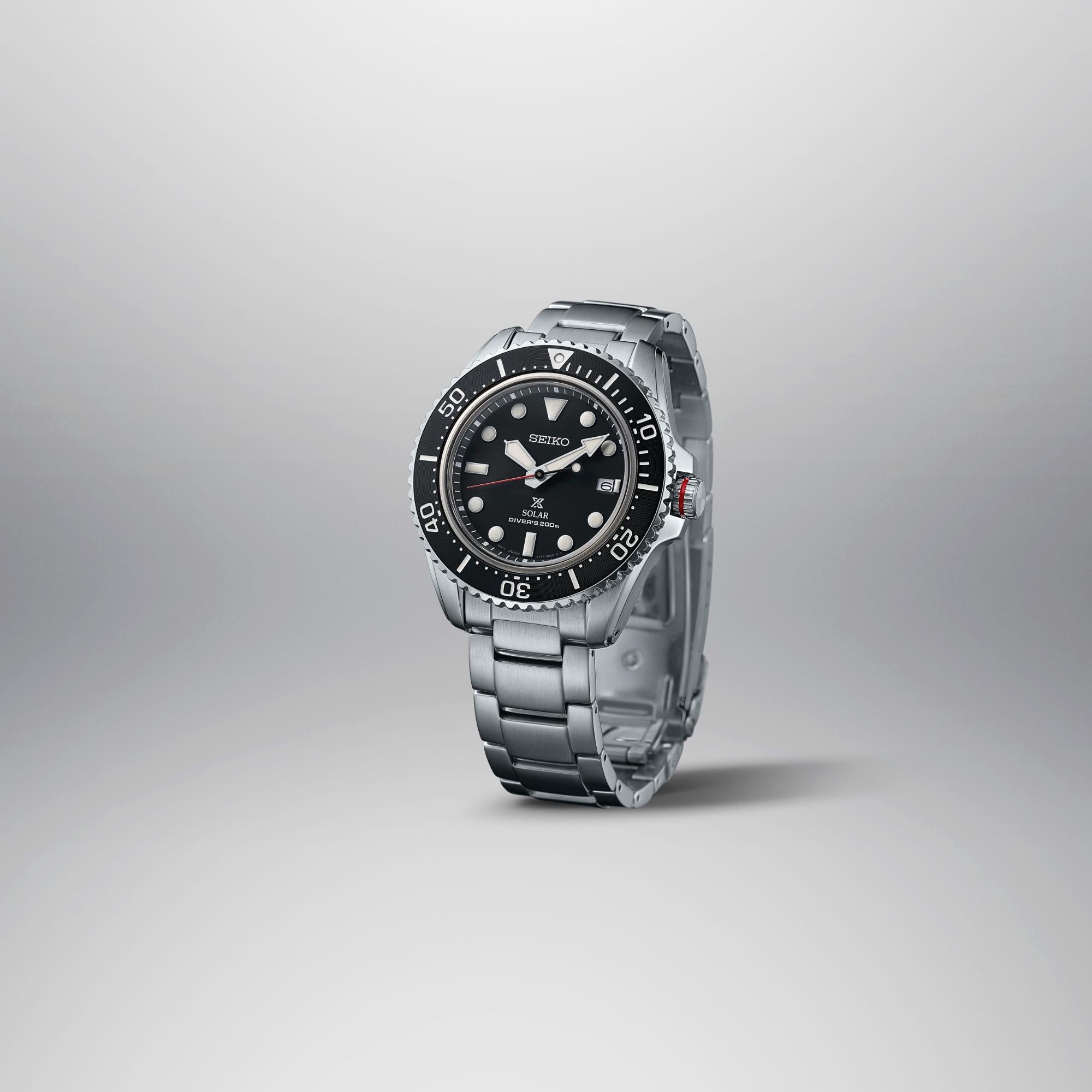 Seiko Prospex Solar Quarz Schwarzes Zifferblatt Edelstahlarmband Herren Uhr SNE589P1