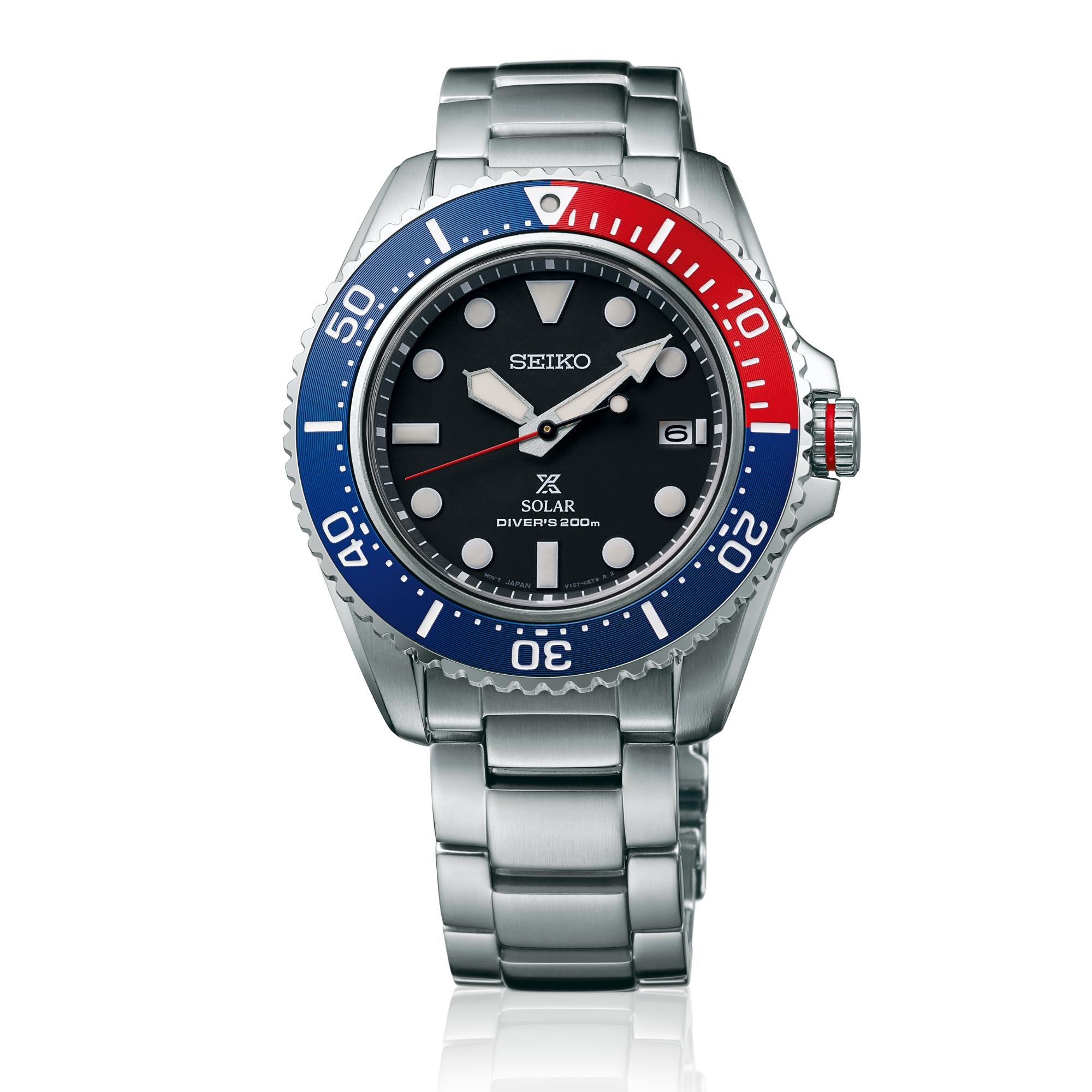 Seiko Prospex Solar Quarz Schwarzes Zifferblatt Edelstahlarmband Herren Uhr SNE591P1