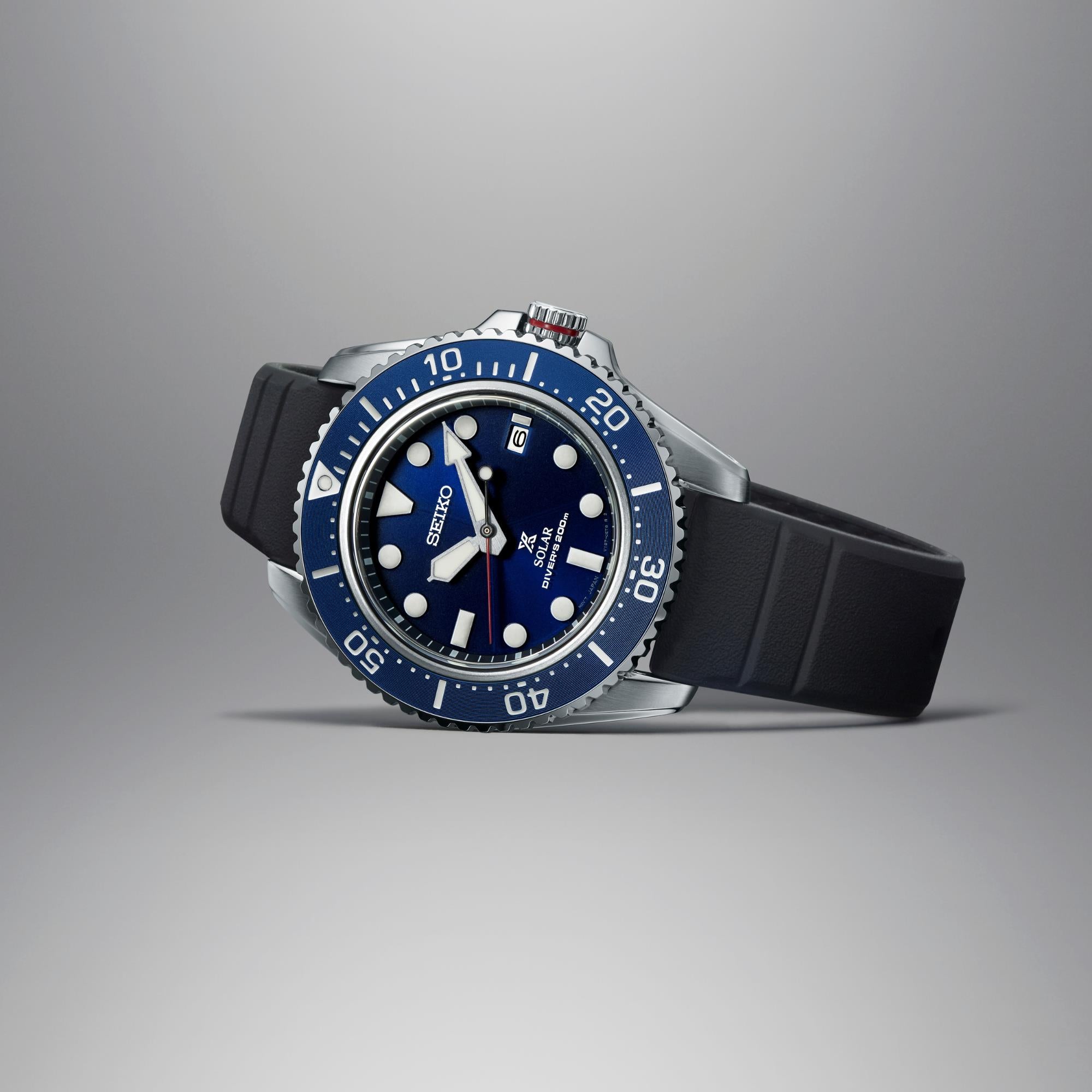 Seiko Prospex Compact Solar Diver Blue Dial Rubber Strap Men's Watch SNE593P1