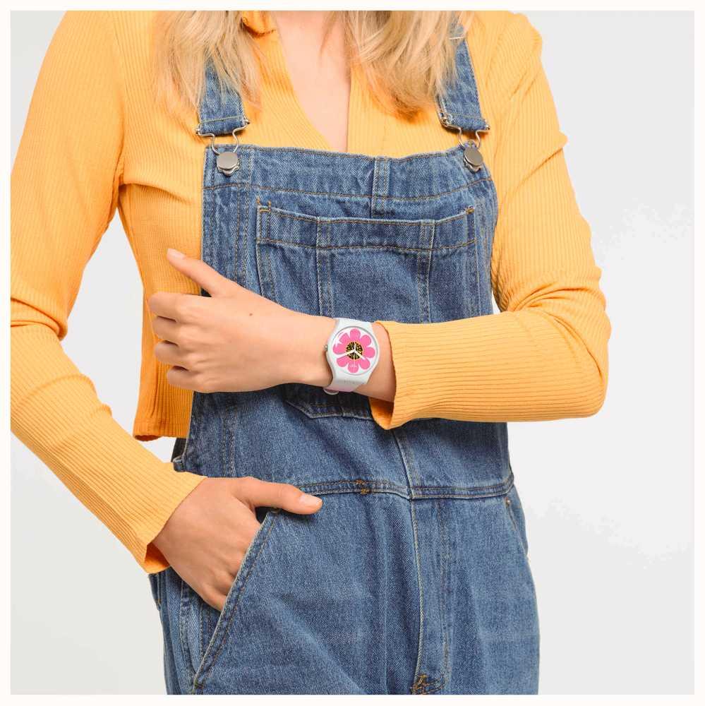 Swatch New Gent Bioceramic Flower Hour Quartz Multi-Coloured Dial Silicone Watch SO32M104