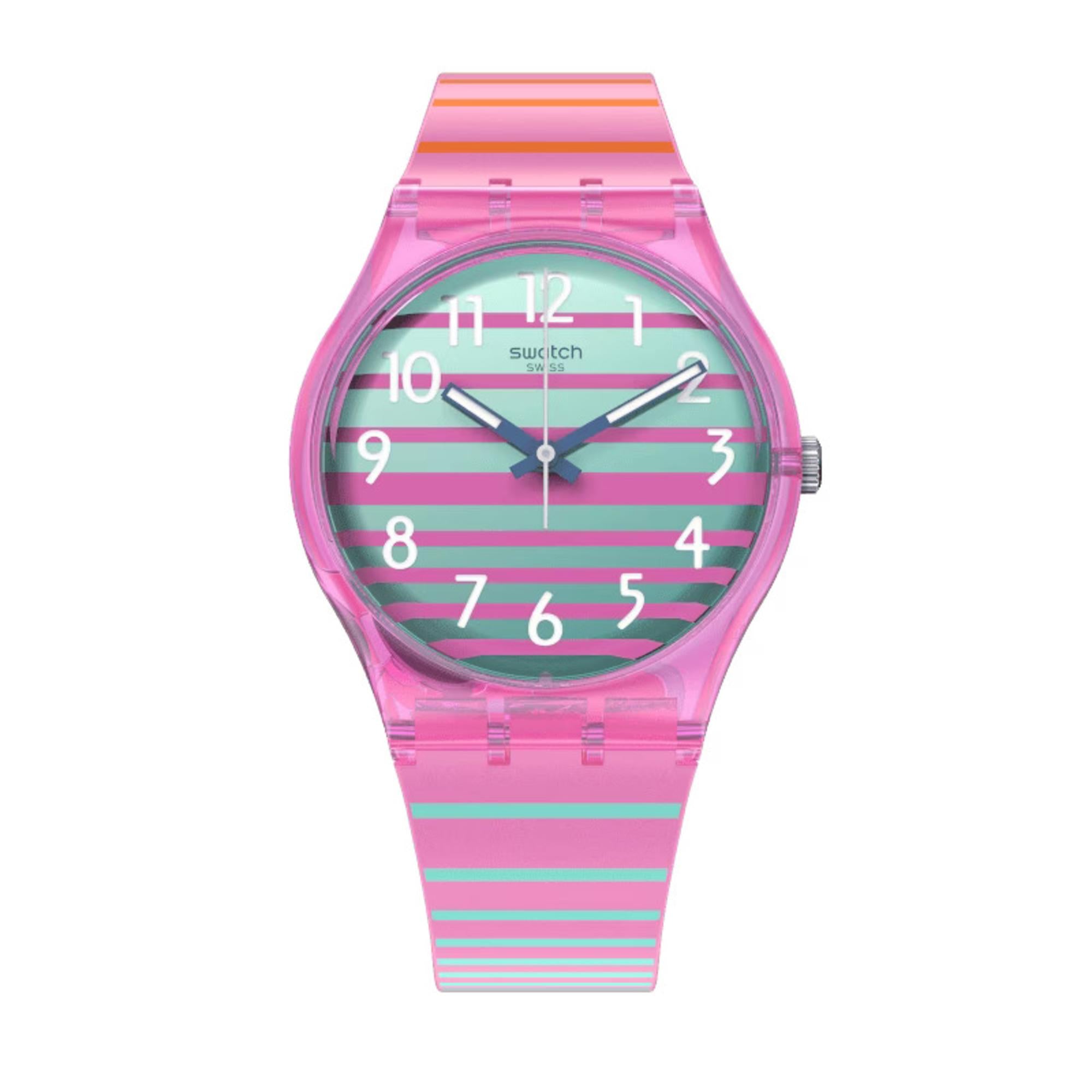 Gent Electrifying Summer Quarz Mehrfarbiges Zifferblatt Pinkes Silikonarmband Unisex Uhr SO28P105