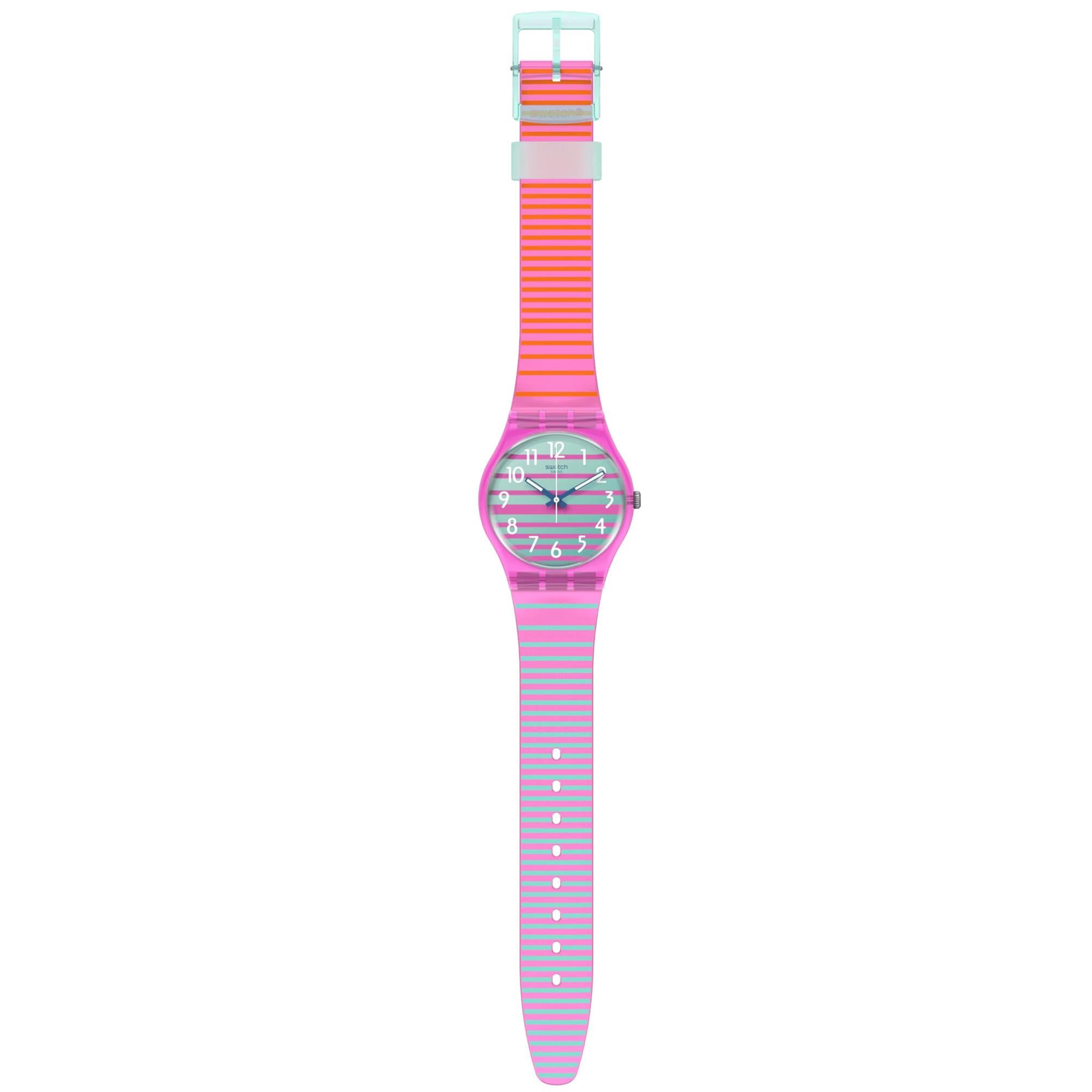 Gent Electrifying Summer Quarz Mehrfarbiges Zifferblatt Pinkes Silikonarmband Unisex Uhr SO28P105