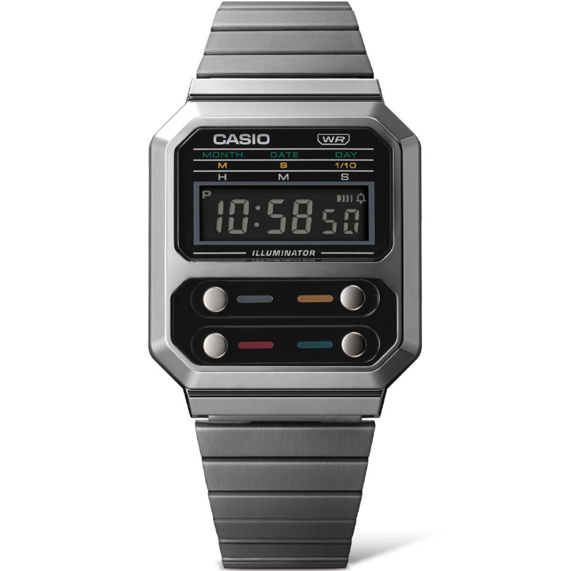 Casio Collection Grey Ion Plated F100 Revival Digital Men's Watch A100WEGG-1AEF