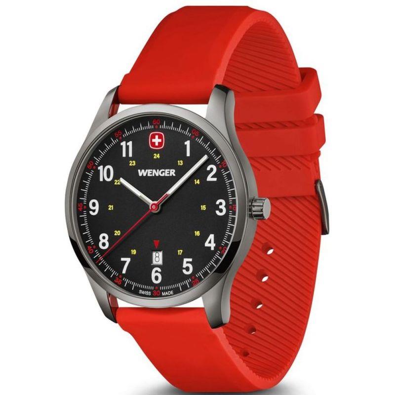 Wenger City Sports Quarz Schwarzes Zifferblatt & Rotes Gummi Armband 01.1441.130