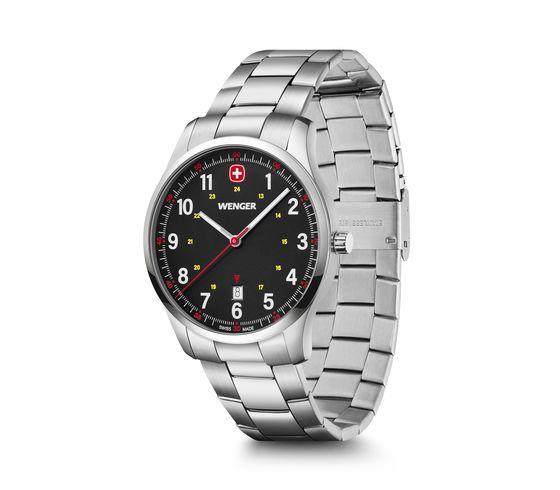 Wenger Sports City Schwarzes Zifferblatt Edelstahlarmband Herren Uhr 01.1441.131