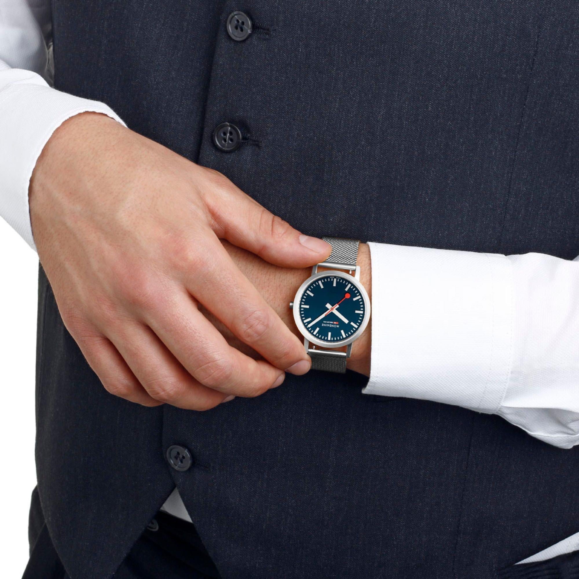 Mondaine Classic Deep Ocean Blue Dial Mesh Bracelet Watch A660.30314.40SBJ
