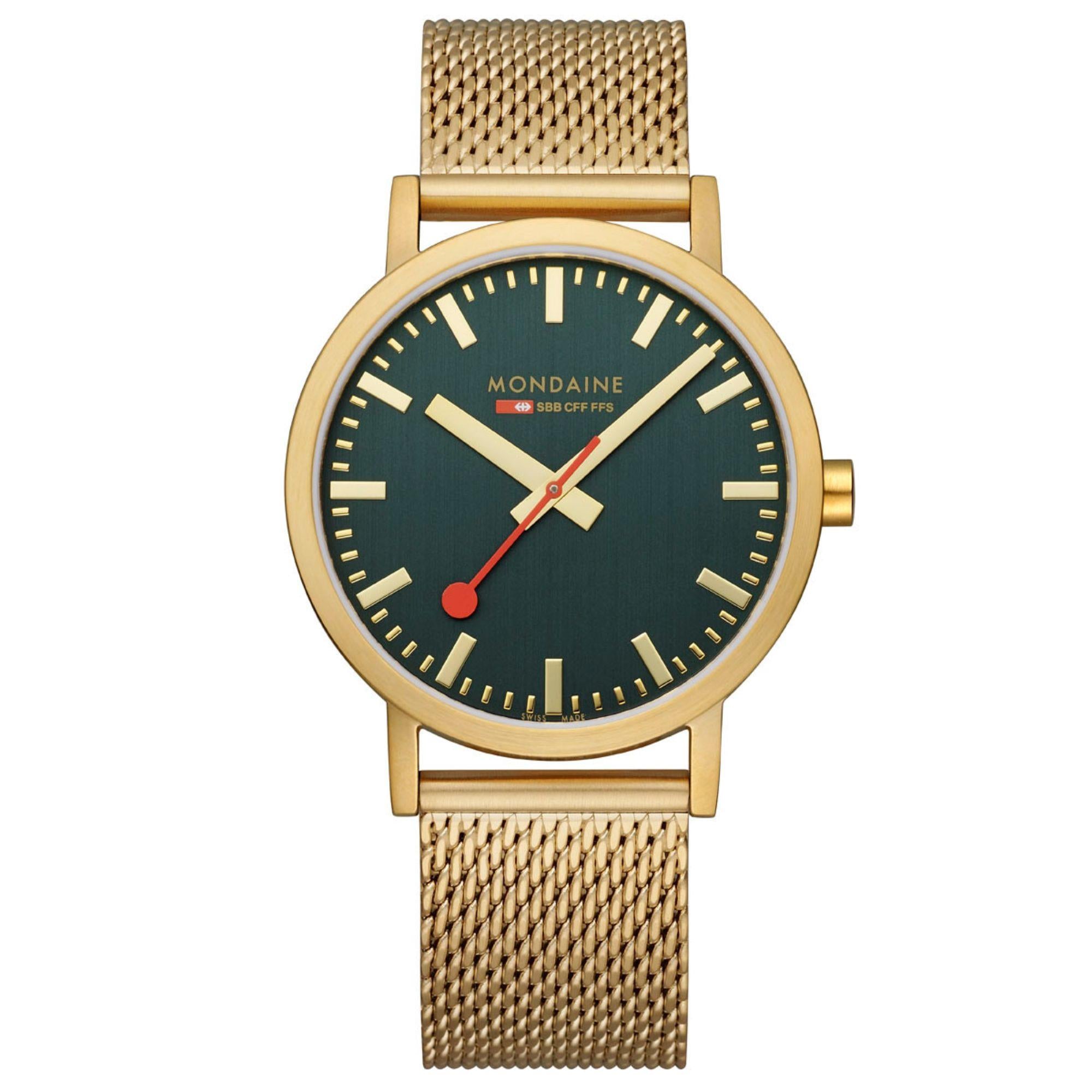 Mondaine Classic IP Gold Mesharmband Grünes Zifferblatt Uhr A660.30360.60SBM