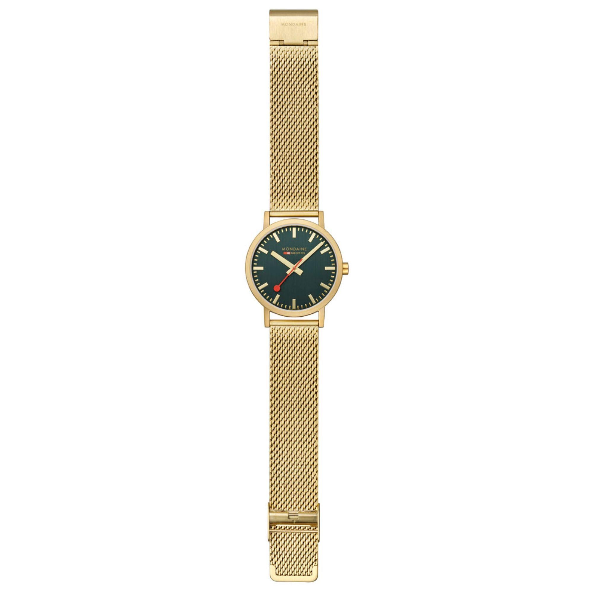 Mondaine Classic IP Gold Mesharmband Grünes Zifferblatt Uhr A660.30360.60SBM