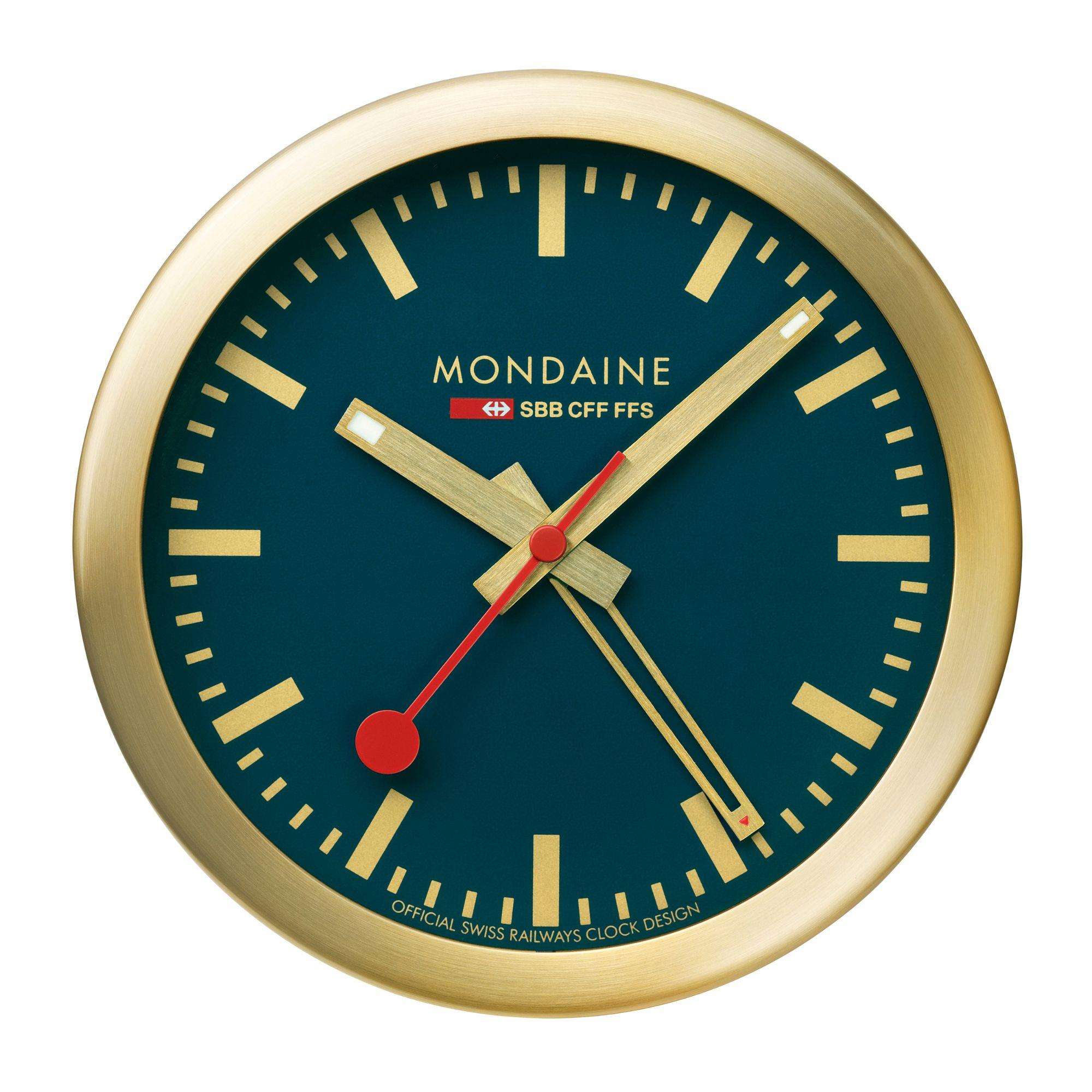 Mondaine Goldfarbener Gehäuse Deep Ocean Blauer Tisch- und Wecker Uhr Blaues Zifferblatt A997.MCAL.46SBG