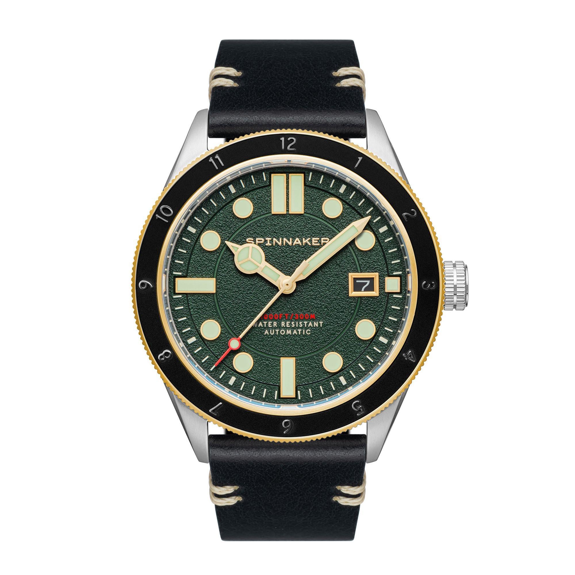 Spinnaker Cahill 300 Forest Green Dial Black Leather Strap Mens Watch SP-5096-03