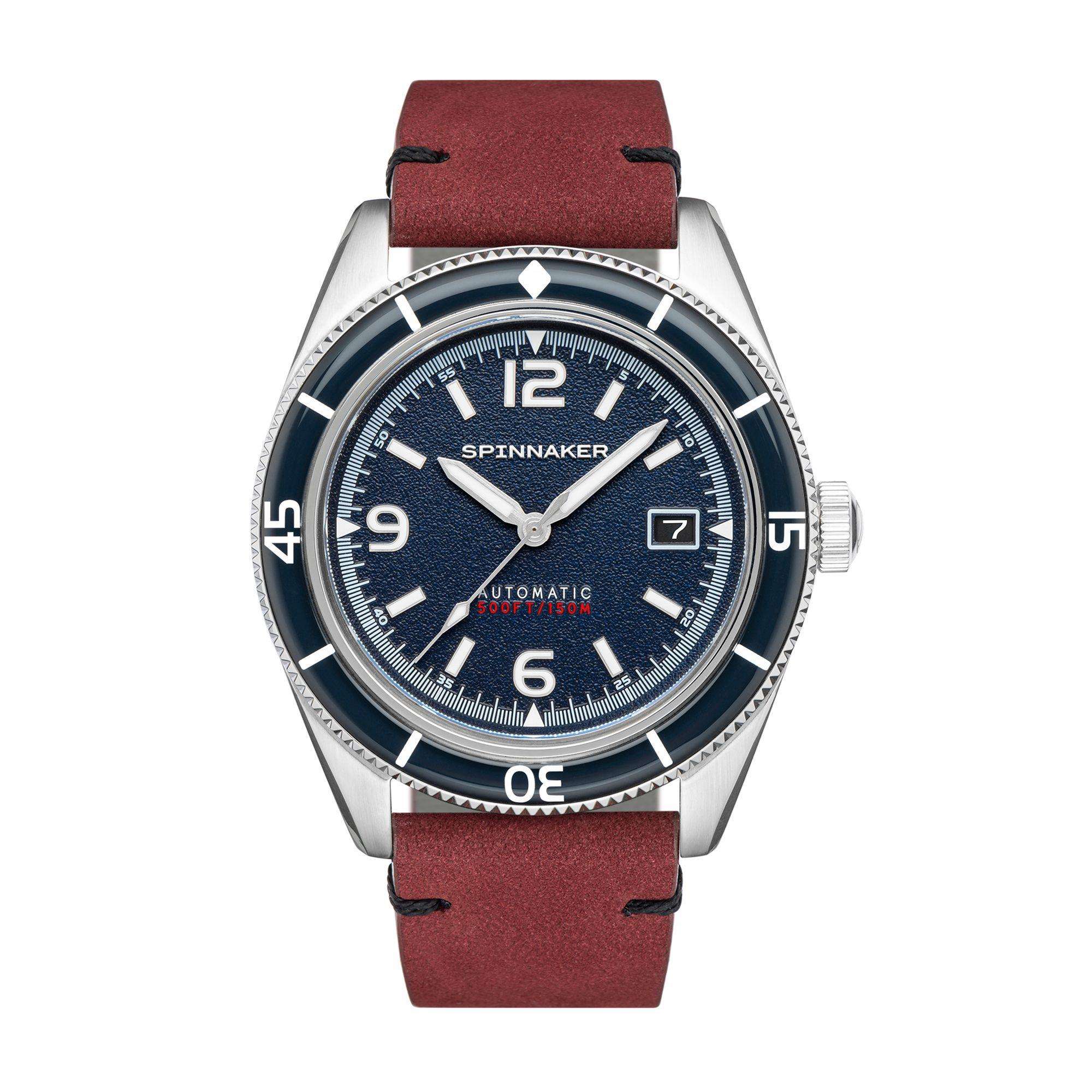 Spinnaker Fleuss Prussian Blue Dial Red Leather Strap Mens Watch SP-5055-08