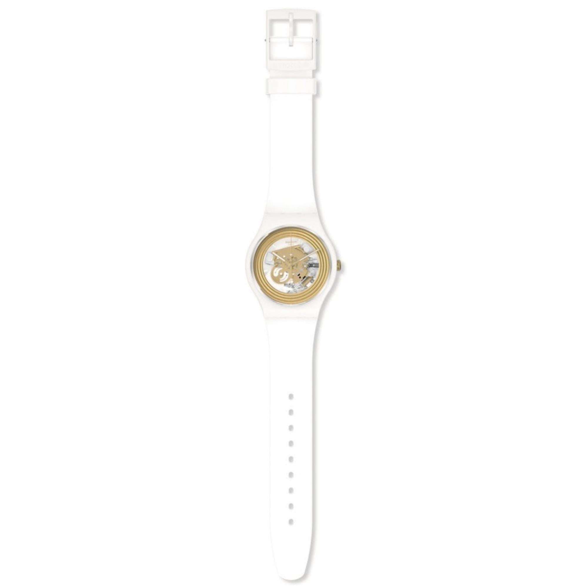 Swatch New Gent 'Golden Rings White' Quarz Uhr SO29W107