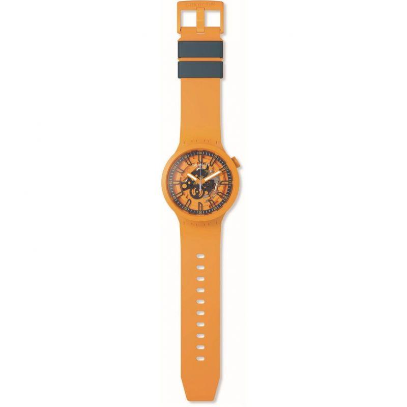 Swatch Frisches Orange Skelett Zifferblatt & Orange Armband Uhr SB01O101