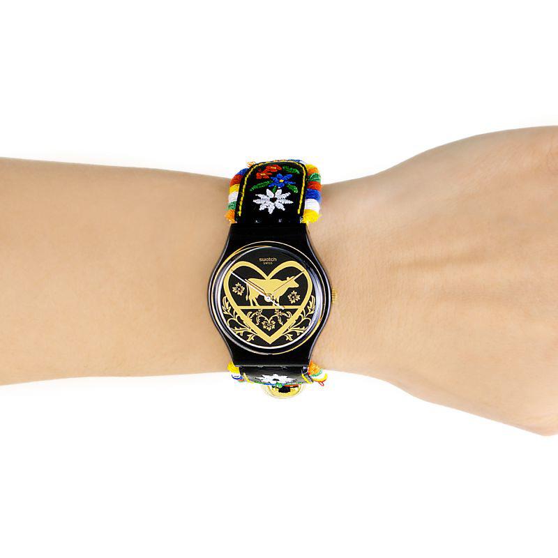 Die Glocke Original Gent Black Dial Black Embroidered Strap Ladies Watch GB285