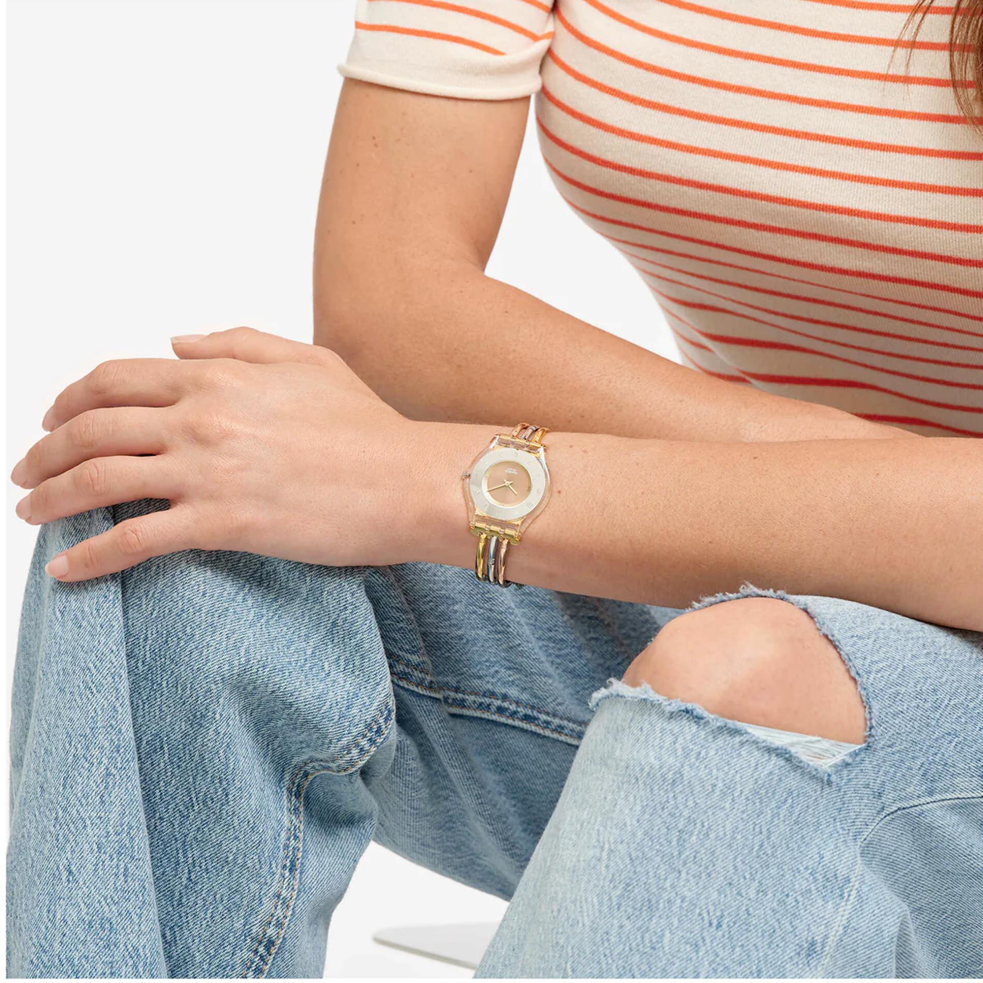 Swatch Skin Class 'Tri-Gold Again' Quarz Damen Uhr SS08K101A
