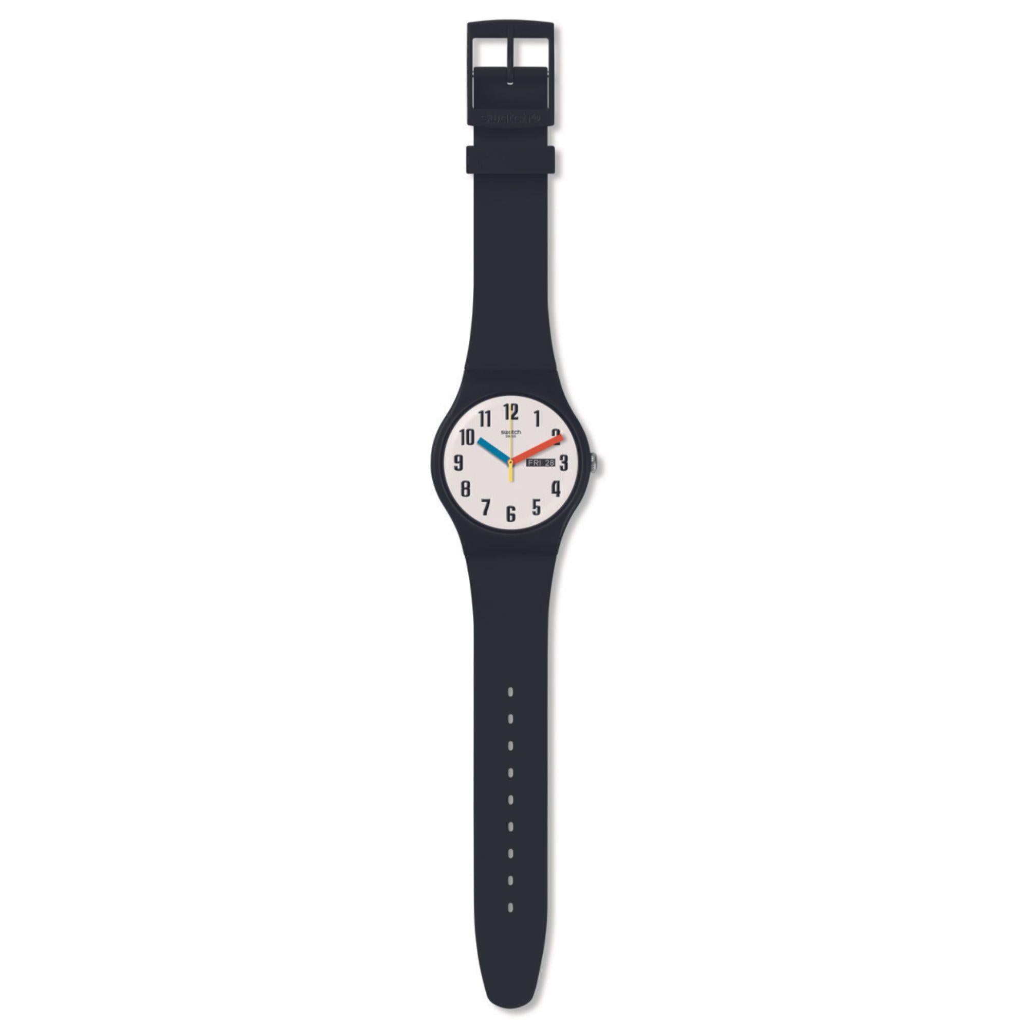Swatch Elementary in Biosourced New Gent White Dial Black Strap Bau Watch SO29B705