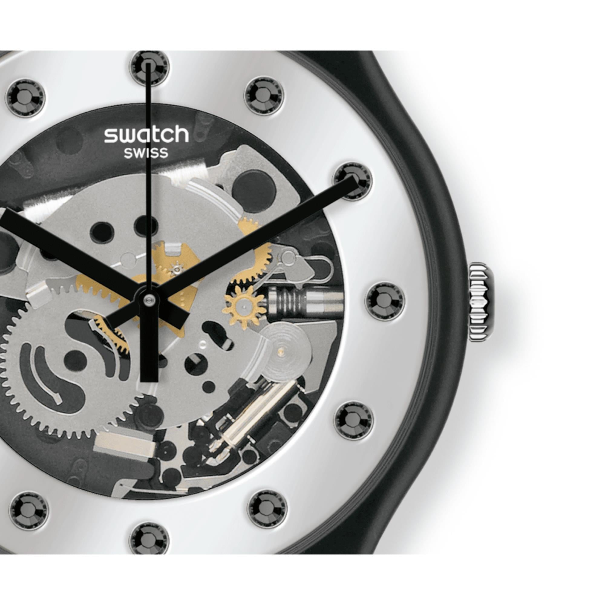 Swatch New Gent 'Silver Glam Again' Quarz Silber Zifferblatt Unisex Uhr SO29B109
