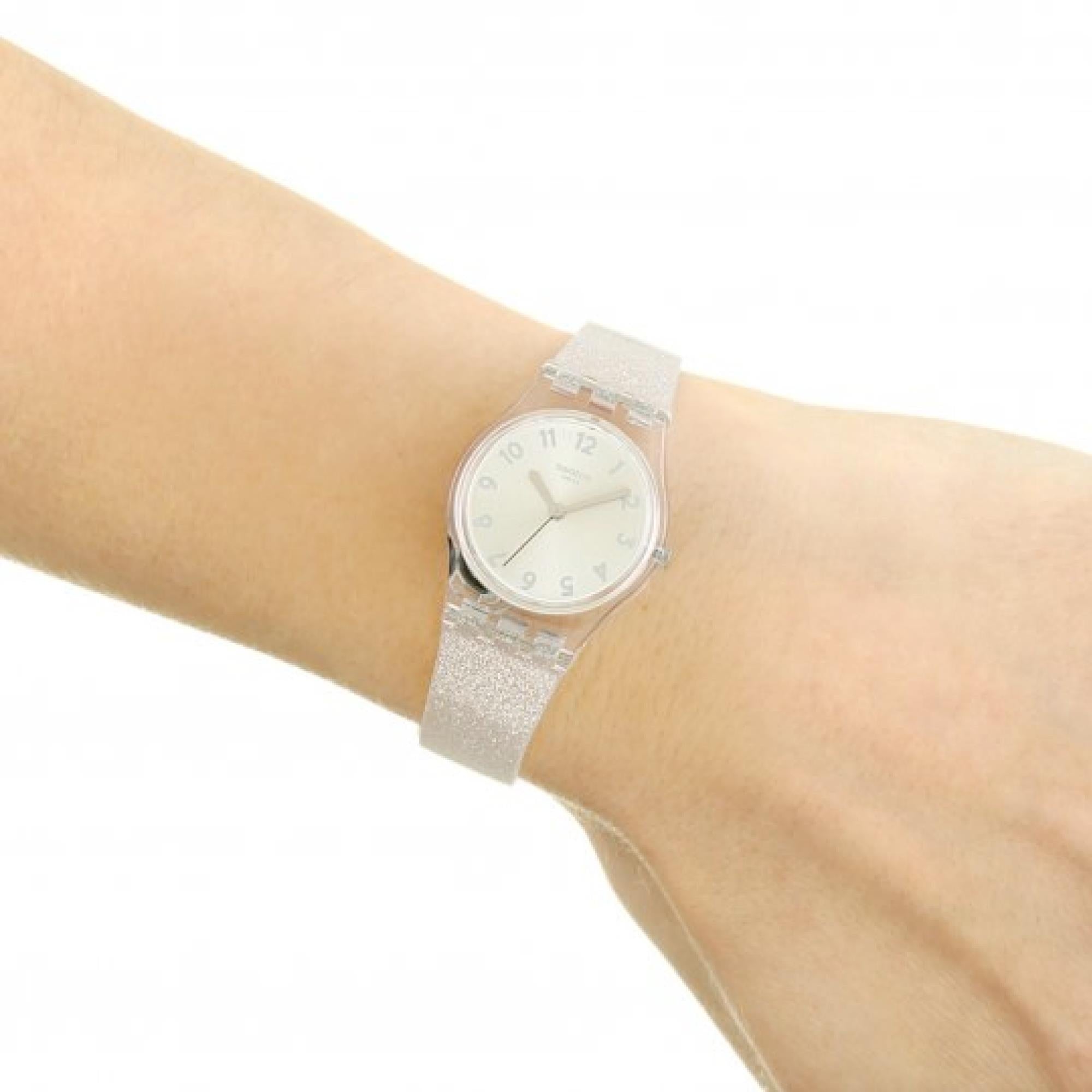 Swatch Original Lady Silver Dial Glistar Too Quarz Damen Uhr LK343E