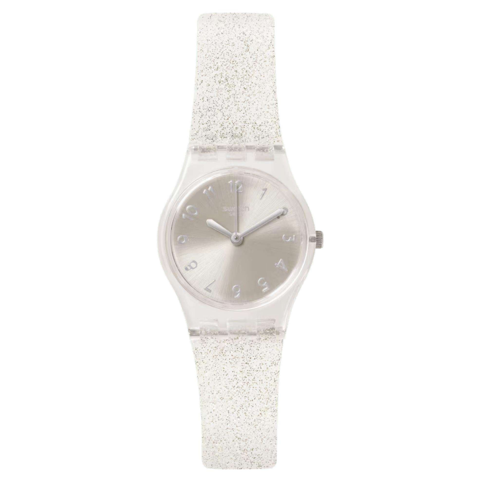 Swatch Original Lady Silver Dial Glistar Too Quarz Damen Uhr LK343E