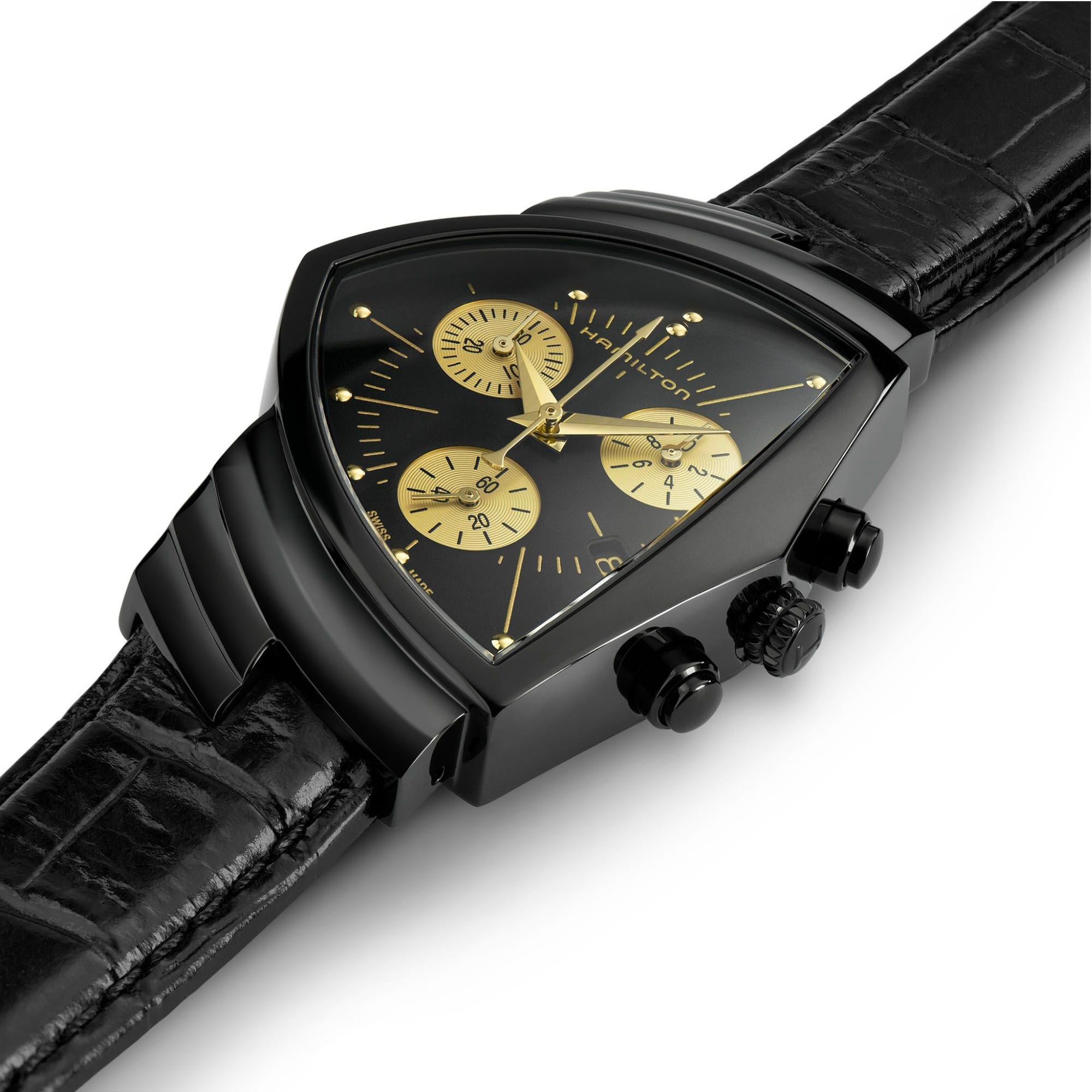 Hamilton Ventura 32mm Chronograph Schwarzes Zifferblatt Leder Quarz Uhr H24402730