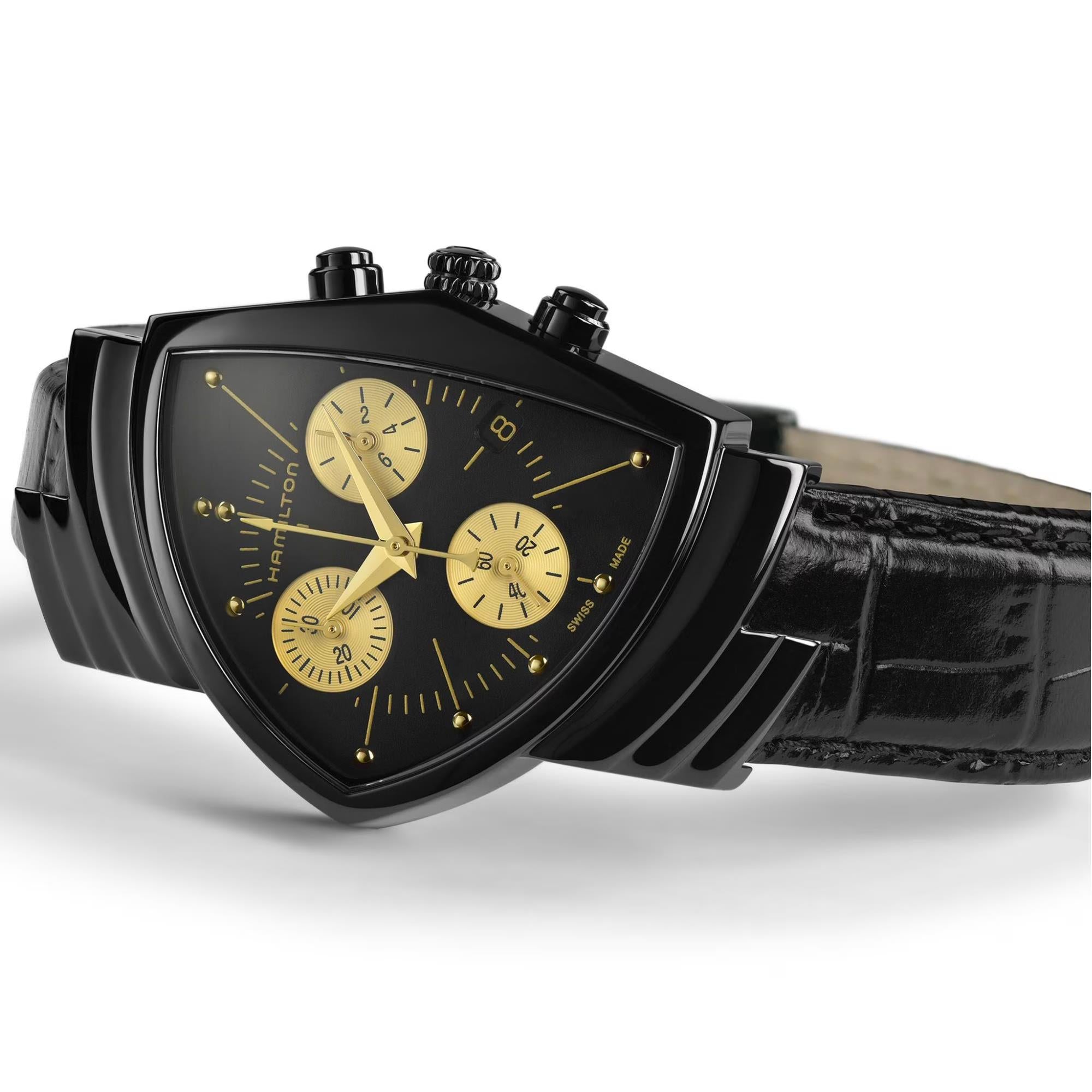 Hamilton Ventura 32mm Chronograph Schwarzes Zifferblatt Leder Quarz Uhr H24402730