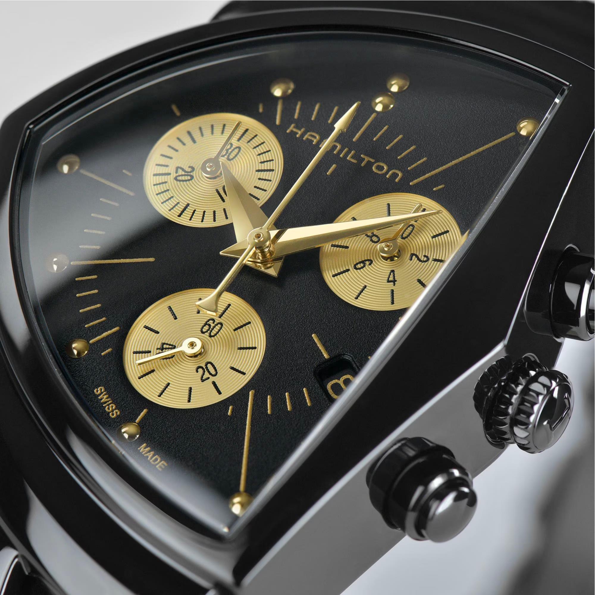 Hamilton Ventura 32mm Chronograph Schwarzes Zifferblatt Leder Quarz Uhr H24402730