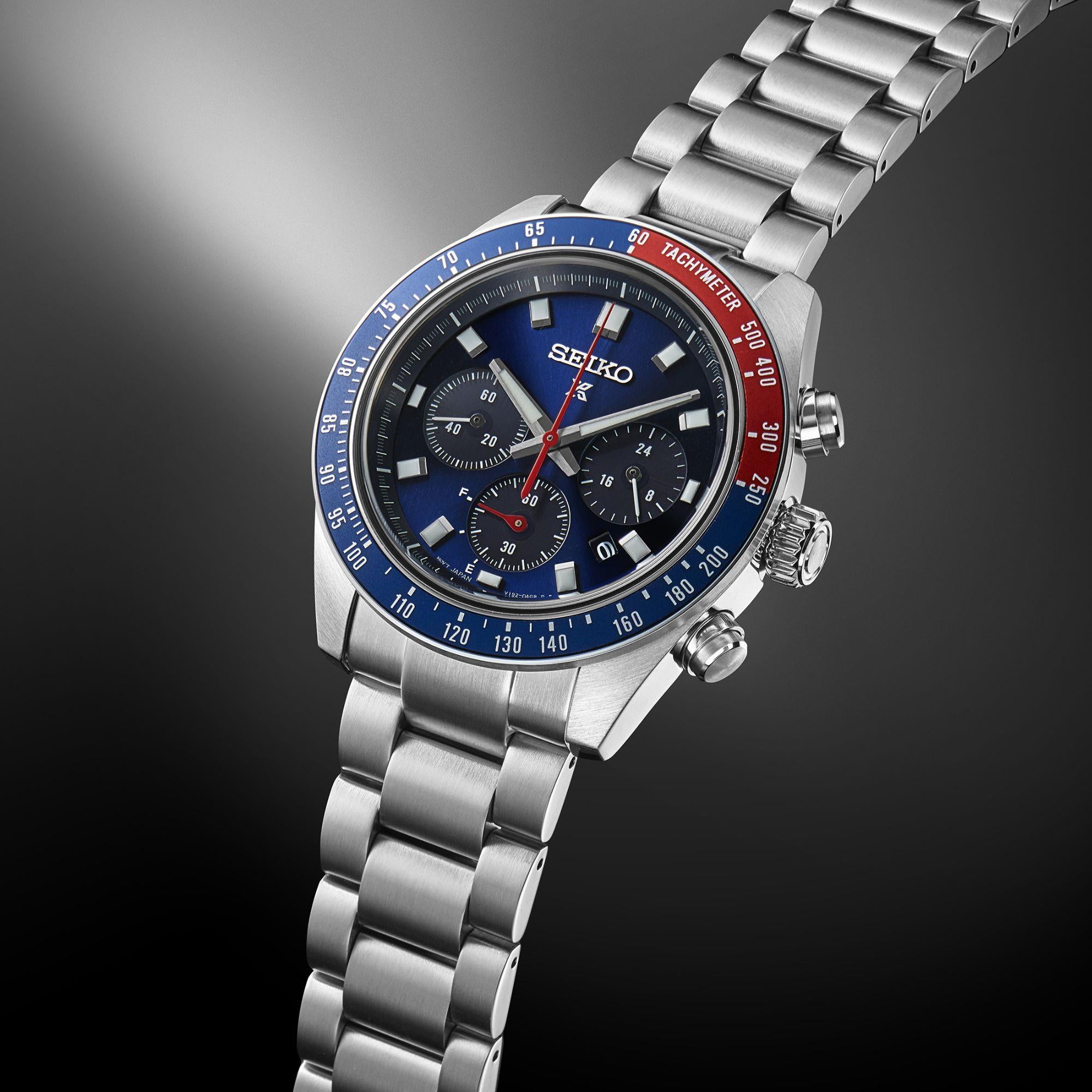 Seiko Prospex Speedtimer Solar Chronograph Blaues Zifferblatt Edelstahlarmband Herren Uhr SSC913P1