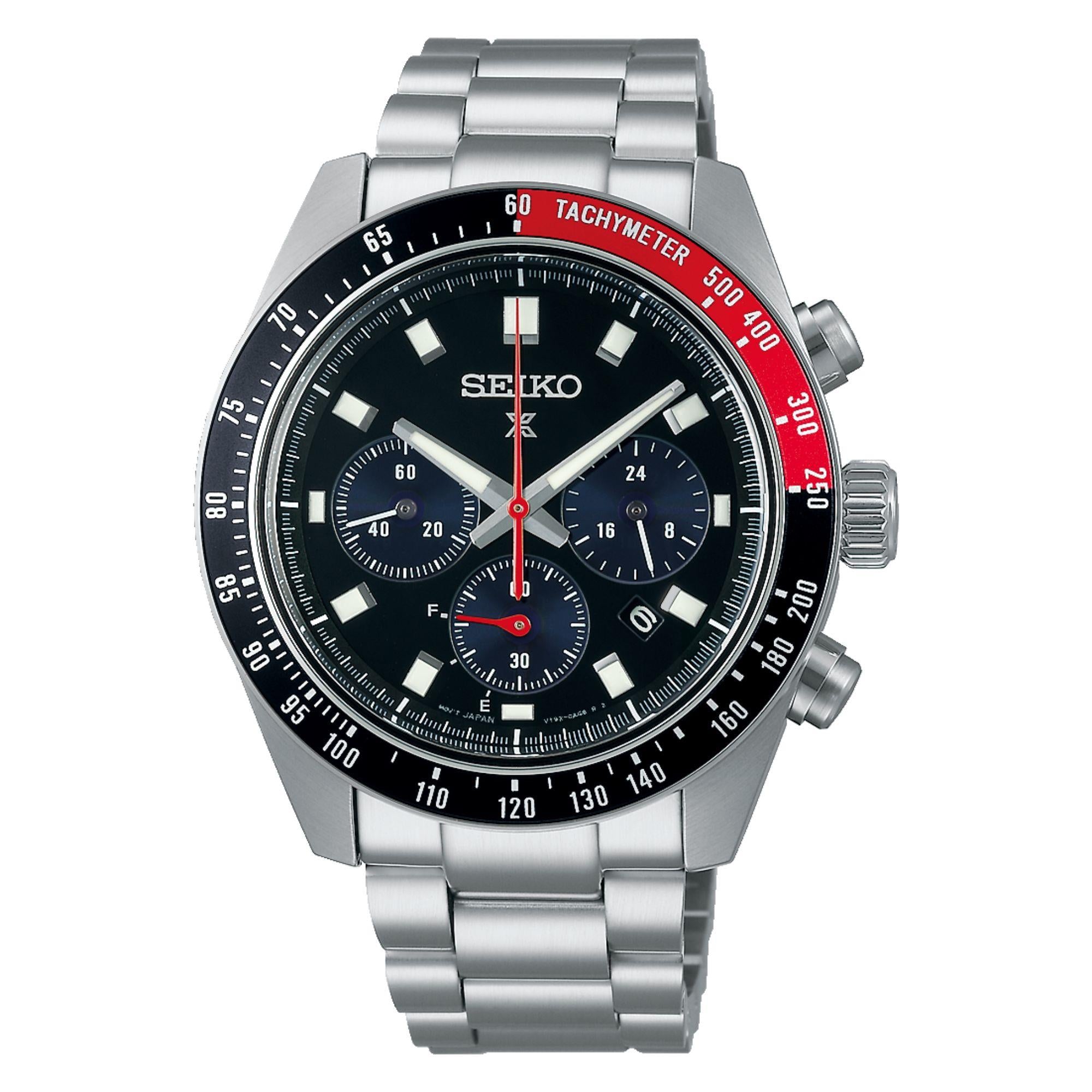 Seiko Prospex Speedtimer Solar Chronograph Black Dial Stainless Steel Bracelet Men's Watch SSC915P1