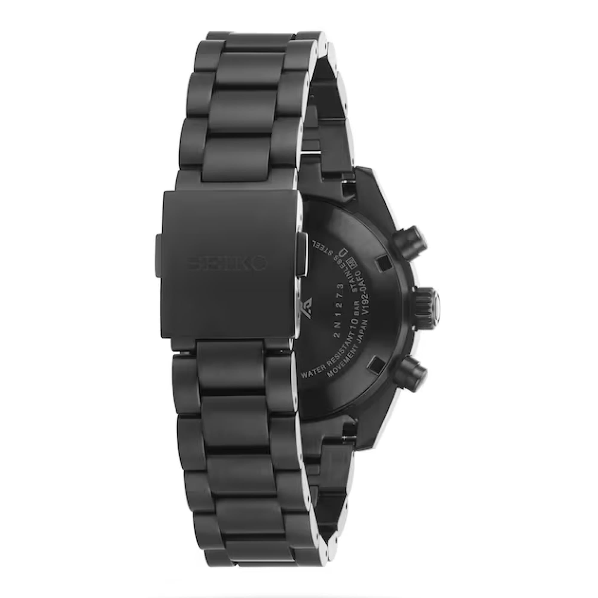 Seiko Prospex 'Black Series' Speedtimer Solar Chronograph Black Dial Steel Bracelet Men's Watch SSC917P1
