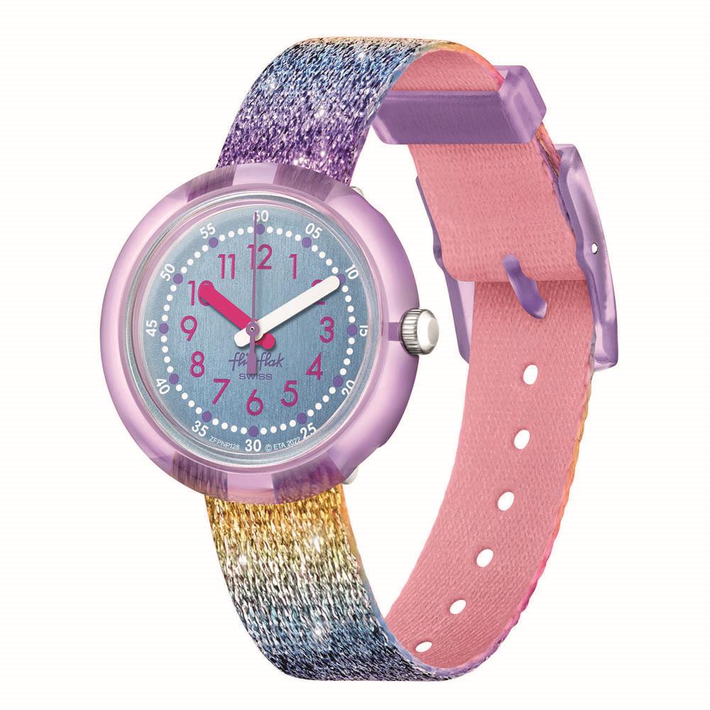 Flik Flak Shine in Rainbow Quarz Blaues Zifferblatt ZFPNP128