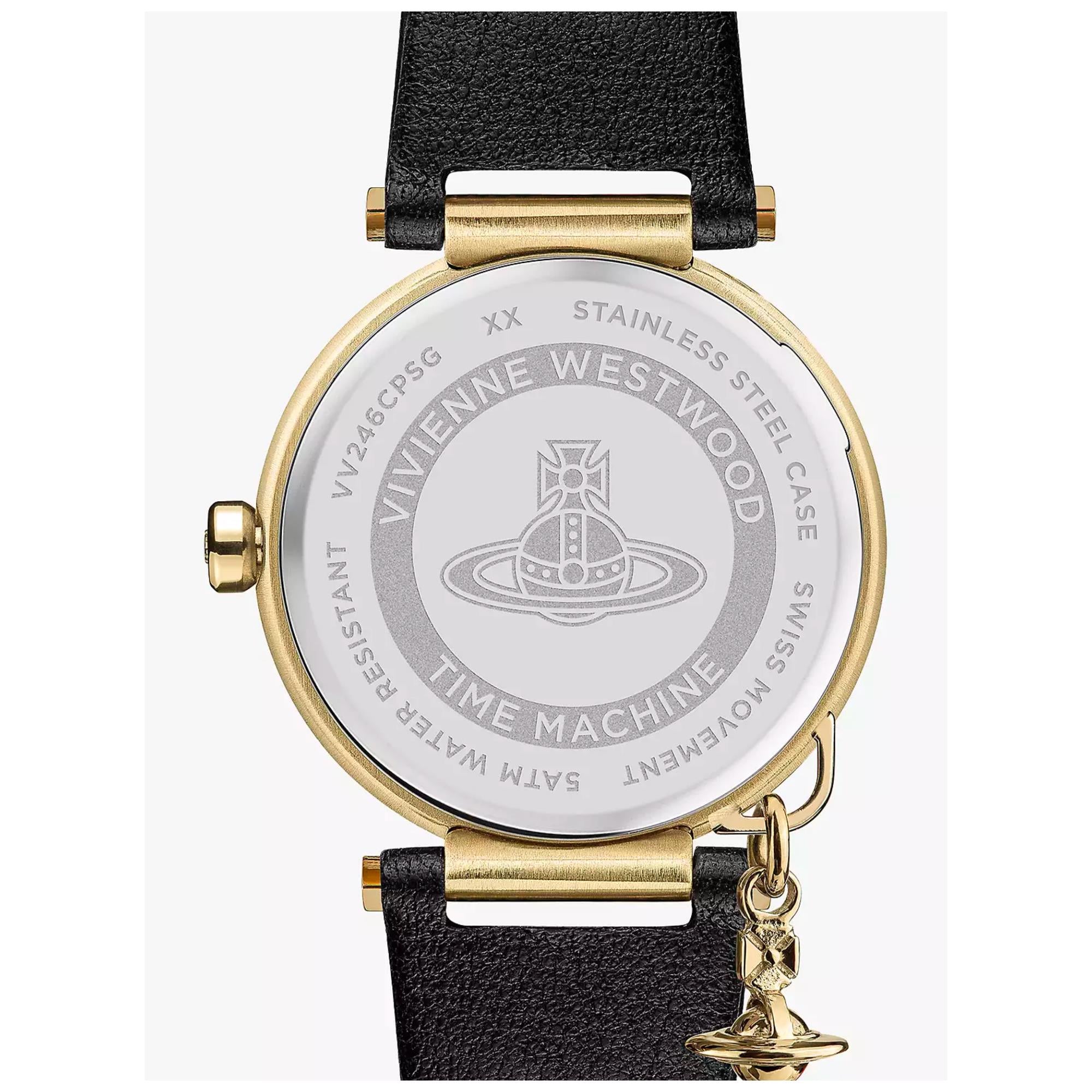 Vivienne Westwood Poplar Schwarzes Zifferblatt Schwarzes Lederarmband Damenuhr VV246BKBK