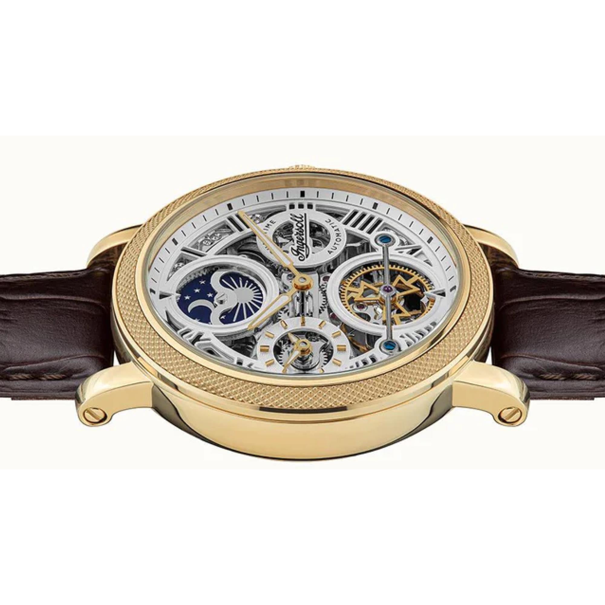 Ingersoll The Row 1892 Automatik Herren Uhr Silbernes Zifferblatt Braunes Lederarmband I12402