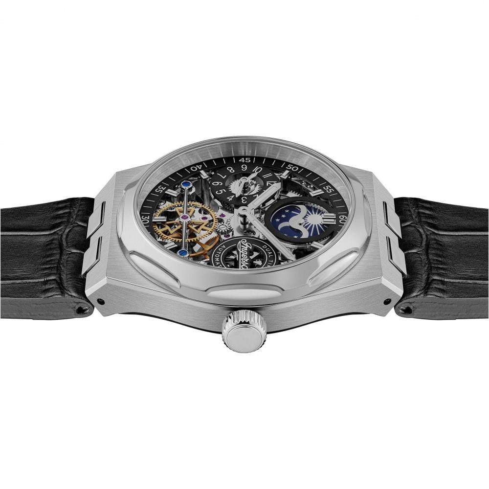 Ingersoll 1892 The Broadway Automatische Herrenarmbanduhr mit Schwarzem Zifferblatt und Schwarzem Lederarmband - I12903