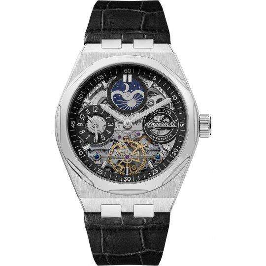 Ingersoll 1892 The Broadway Automatische Herrenarmbanduhr mit Schwarzem Zifferblatt und Schwarzem Lederarmband - I12903