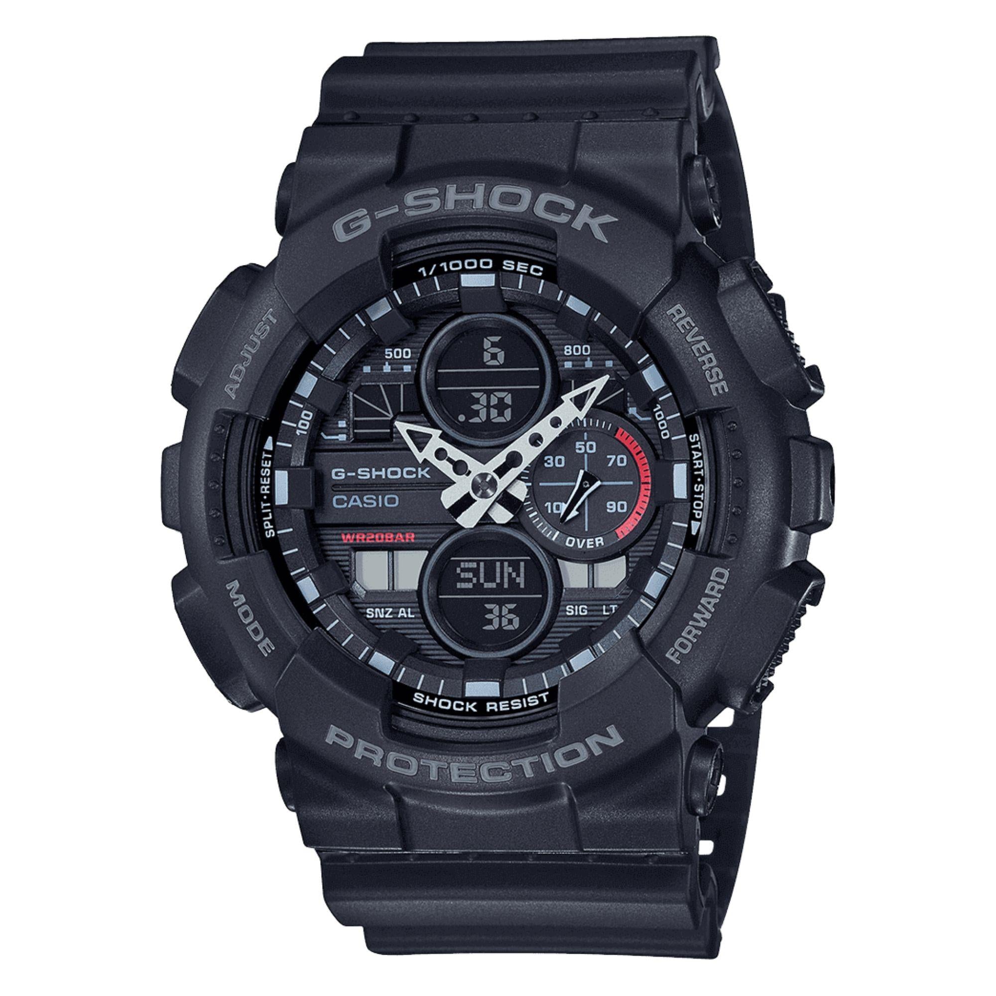 Casio G-Shock Analogu-Digital Schwarzes Zifferblatt Schwarzes Harzarmband Herrenarmbanduhr GA-140-1A1ER