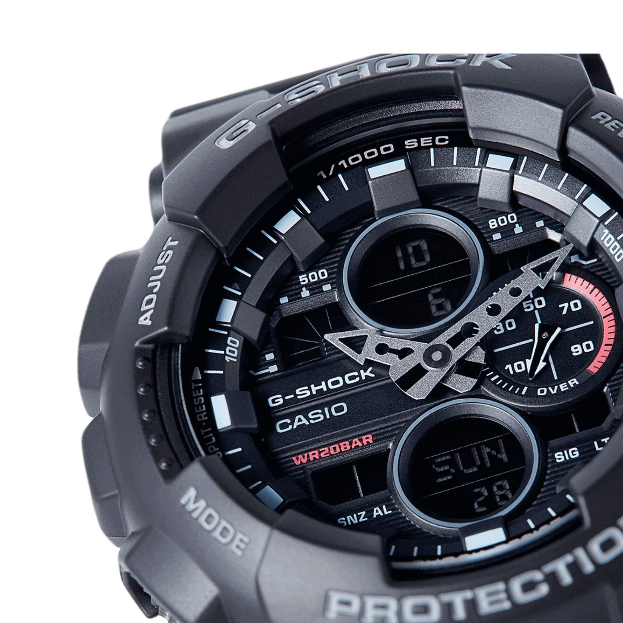 Casio G-Shock Analogu-Digital Schwarzes Zifferblatt Schwarzes Harzarmband Herrenarmbanduhr GA-140-1A1ER