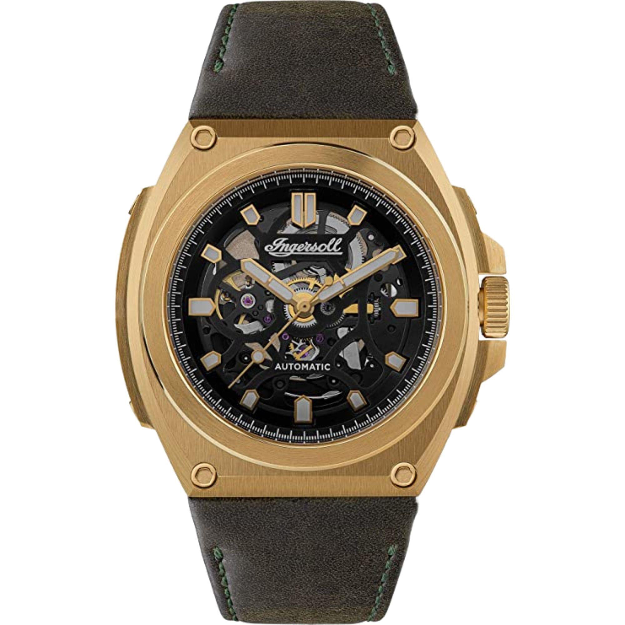 Ingersoll 1892 The Motion Automatic Mens Watch with Black Dial and a Horween Olive Green Leather Strap - I11701B