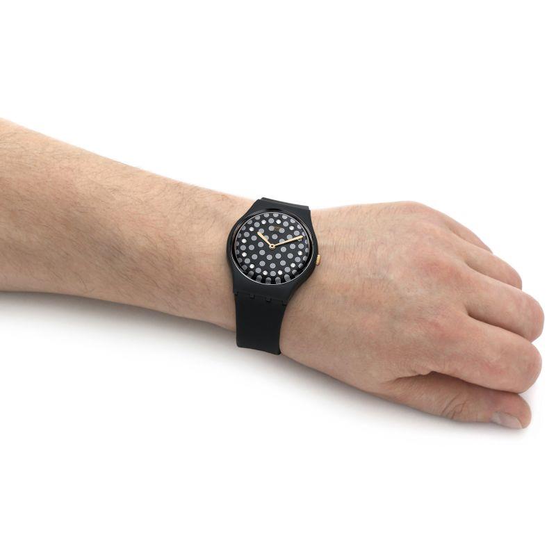 Swatch Sparkle Night Black Dial Black Rubber Strap Watch SO31B102