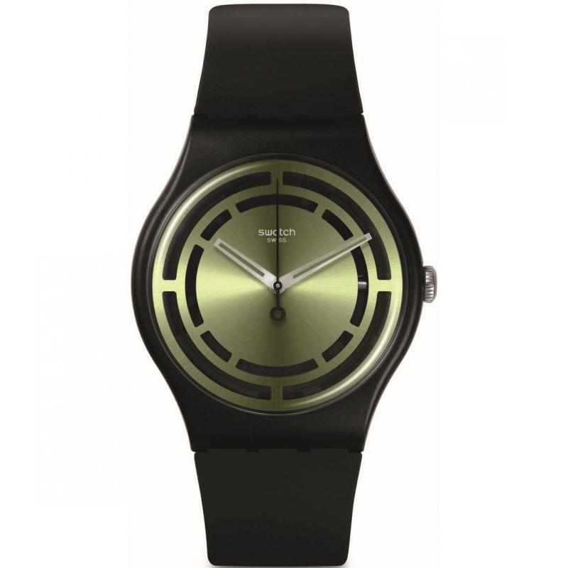 Swatch Leafy Line Green Dial Black Silicone Strap Watch SO32B117