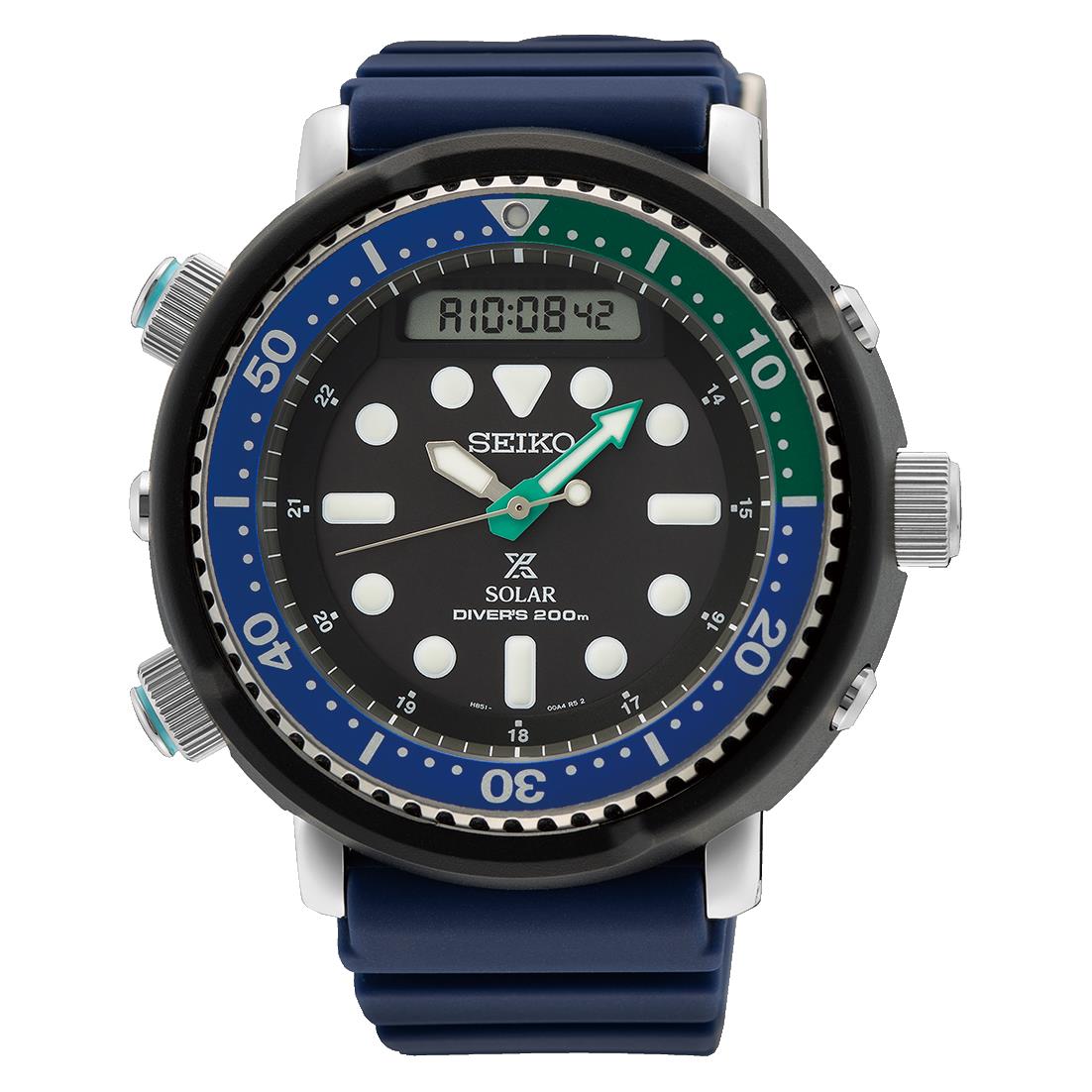 Seiko Prospex Tuna Tropical Lagoon Schwarzes Zifferblatt Blaues Silikon Armband Herren Uhr SNJ039P1
