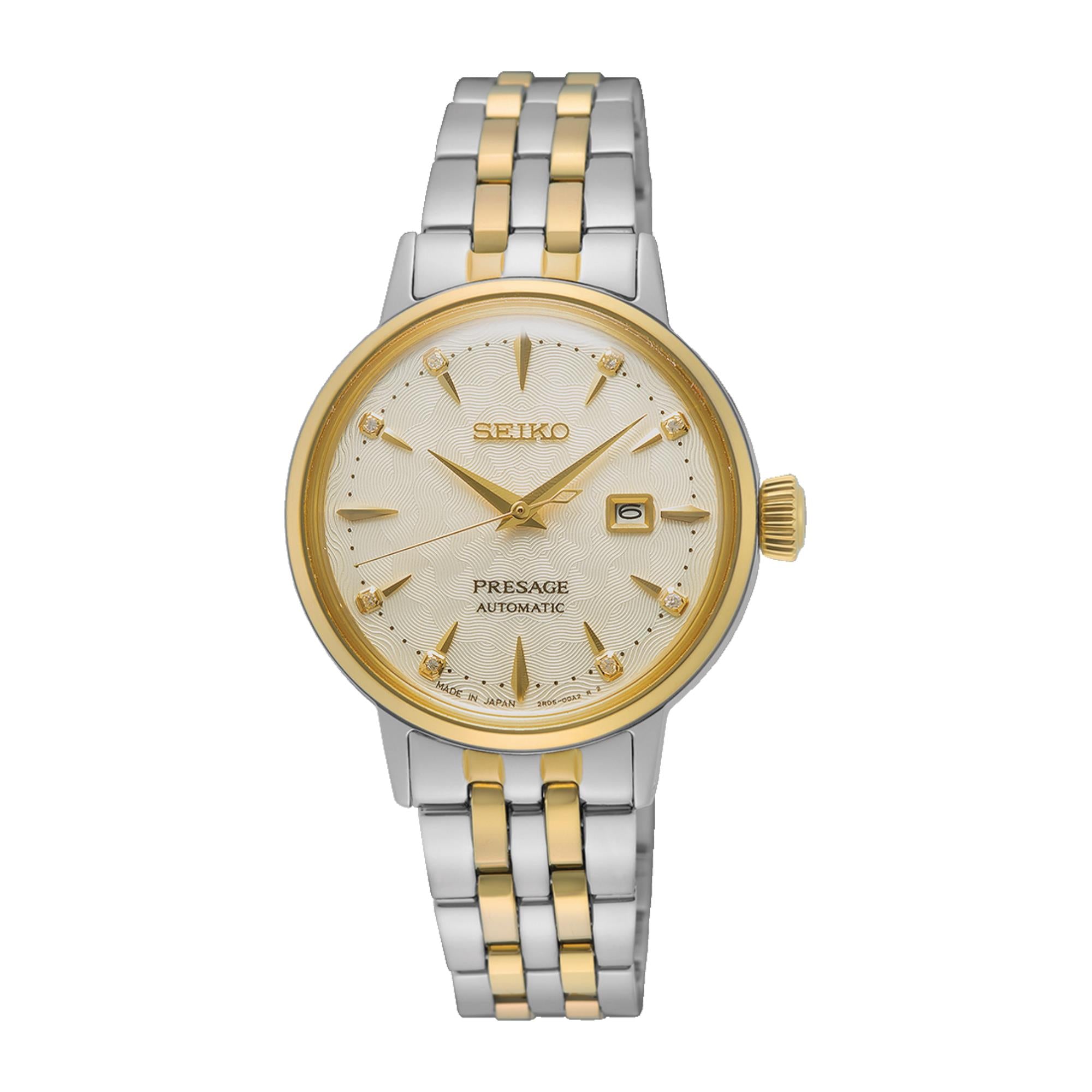 Seiko Presage Cocktail Time ‘White Lady’ Diamond Twist Creme Zifferblatt Damen Uhr SRE010J1