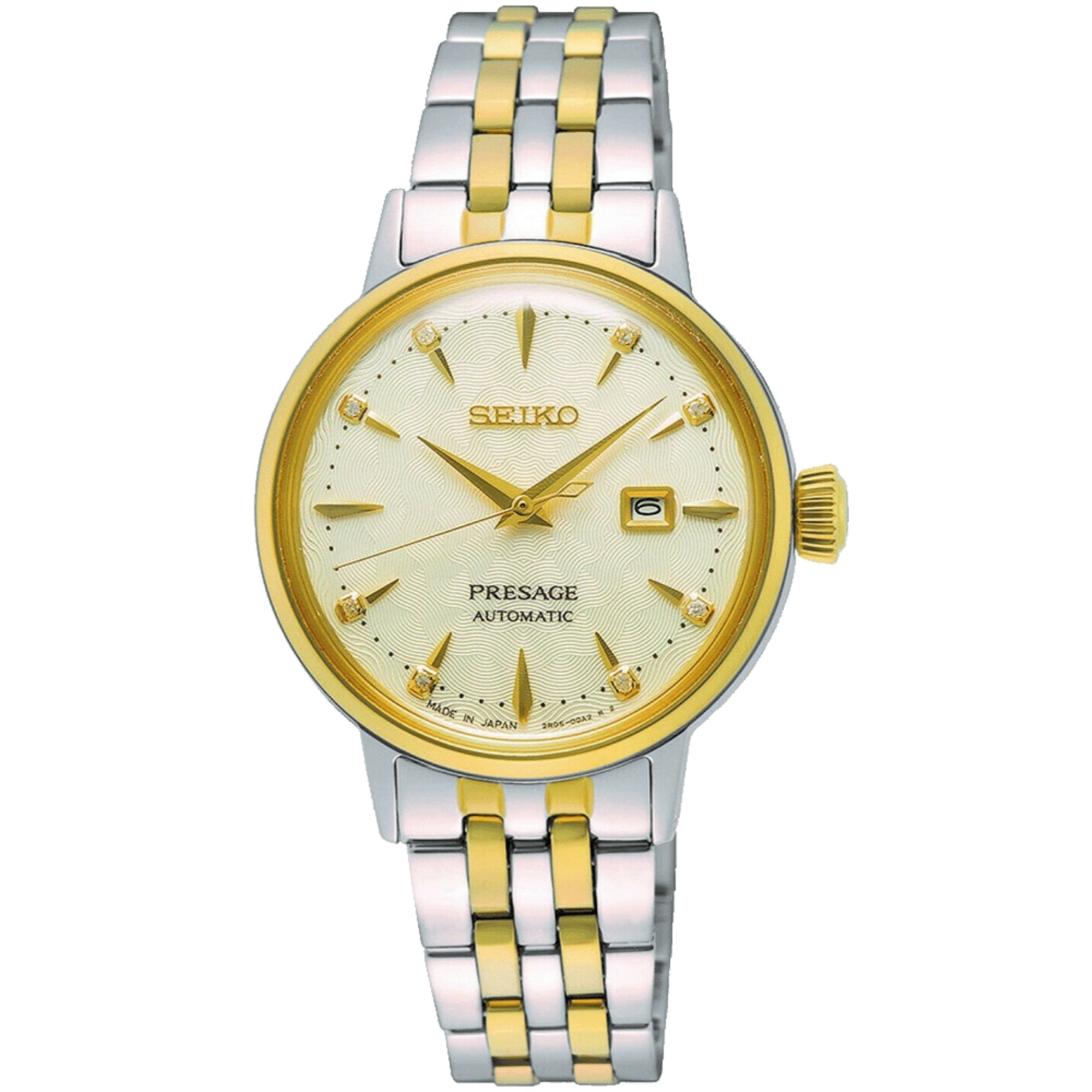 Seiko Presage Cocktail Time ‘White Lady’ Diamond Twist Creme Zifferblatt Damen Uhr SRE010J1