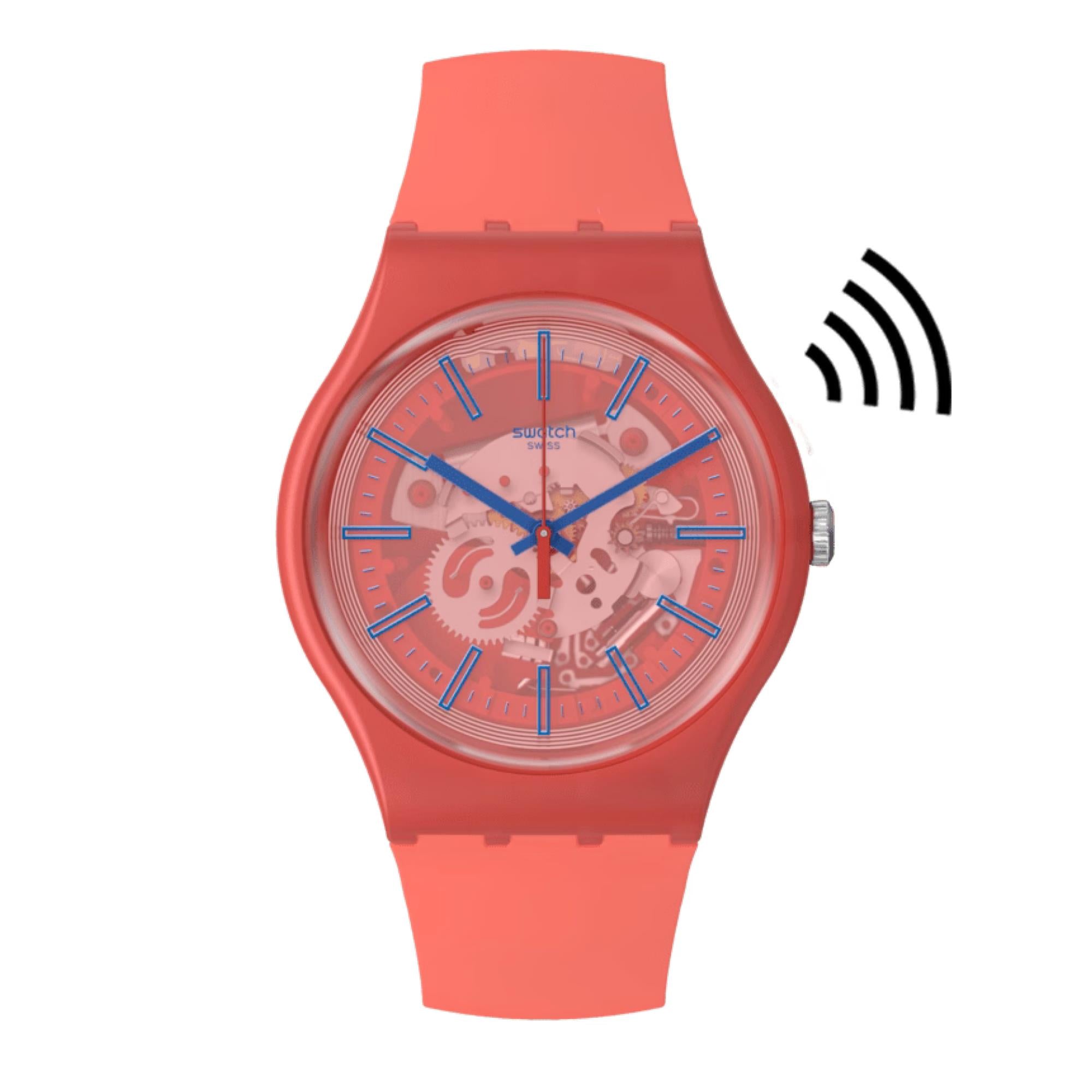 Swatch The January Collection 'Redder Than Red PAY!' Quarz Rotes Zifferblatt Uhr SO29R107-5300